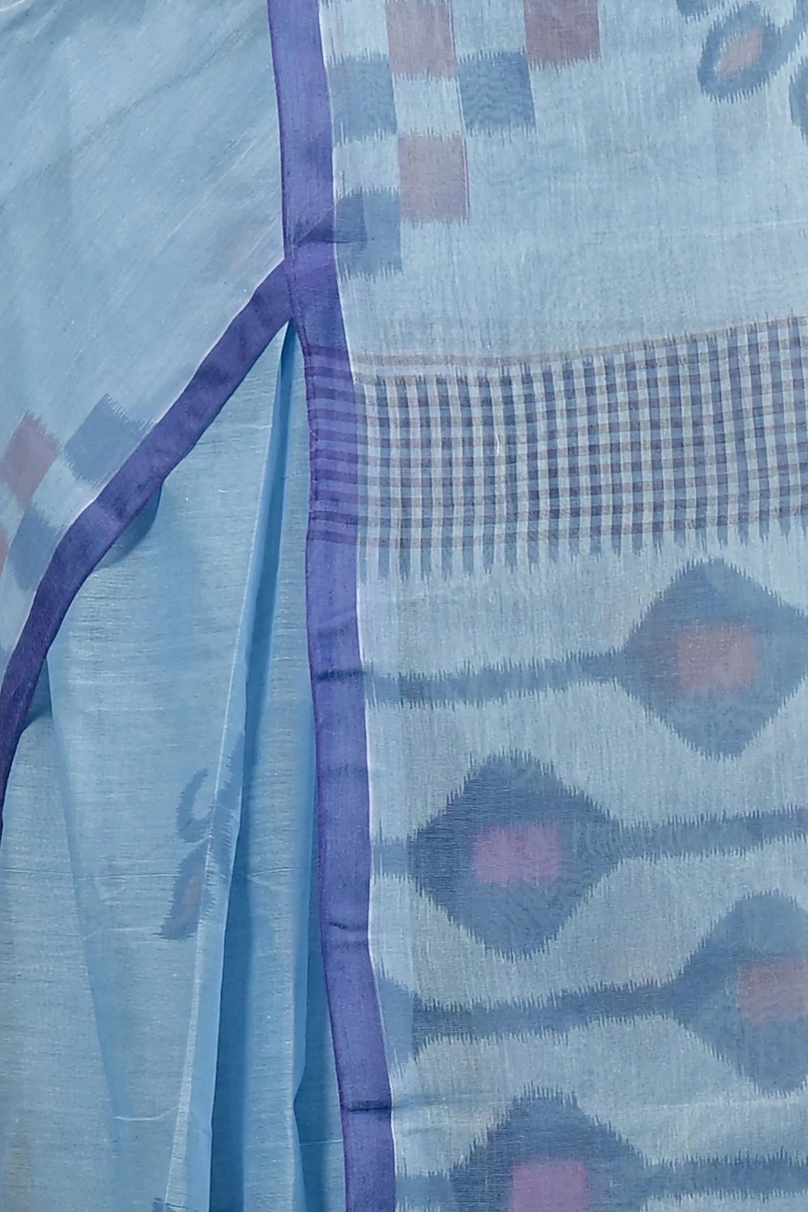 DipDiya Pure Cotton Light Blue Dipui Timeless Elegance Printed Tant Sarees