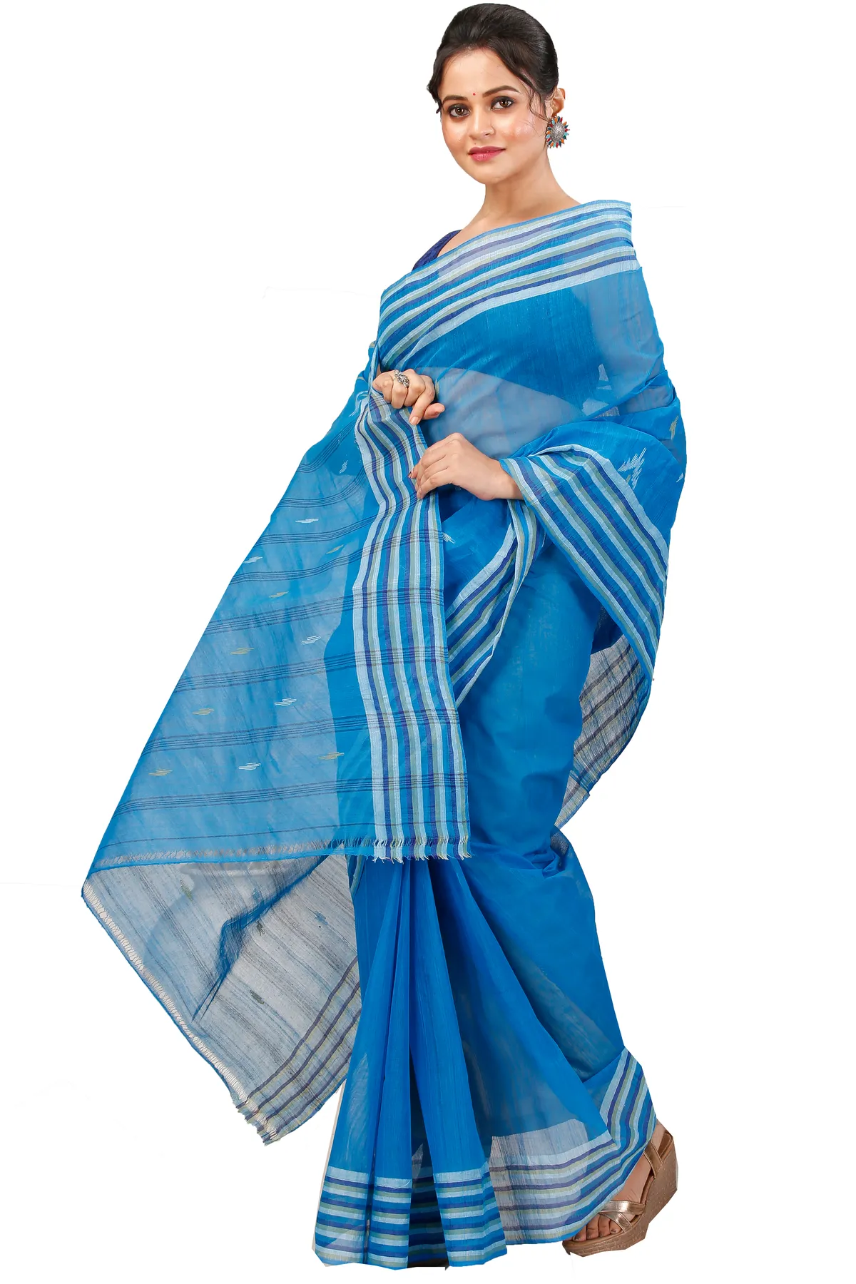 DipDiya Pure Cotton Light Blue mena Bengal’s Legacy Tant Sarees