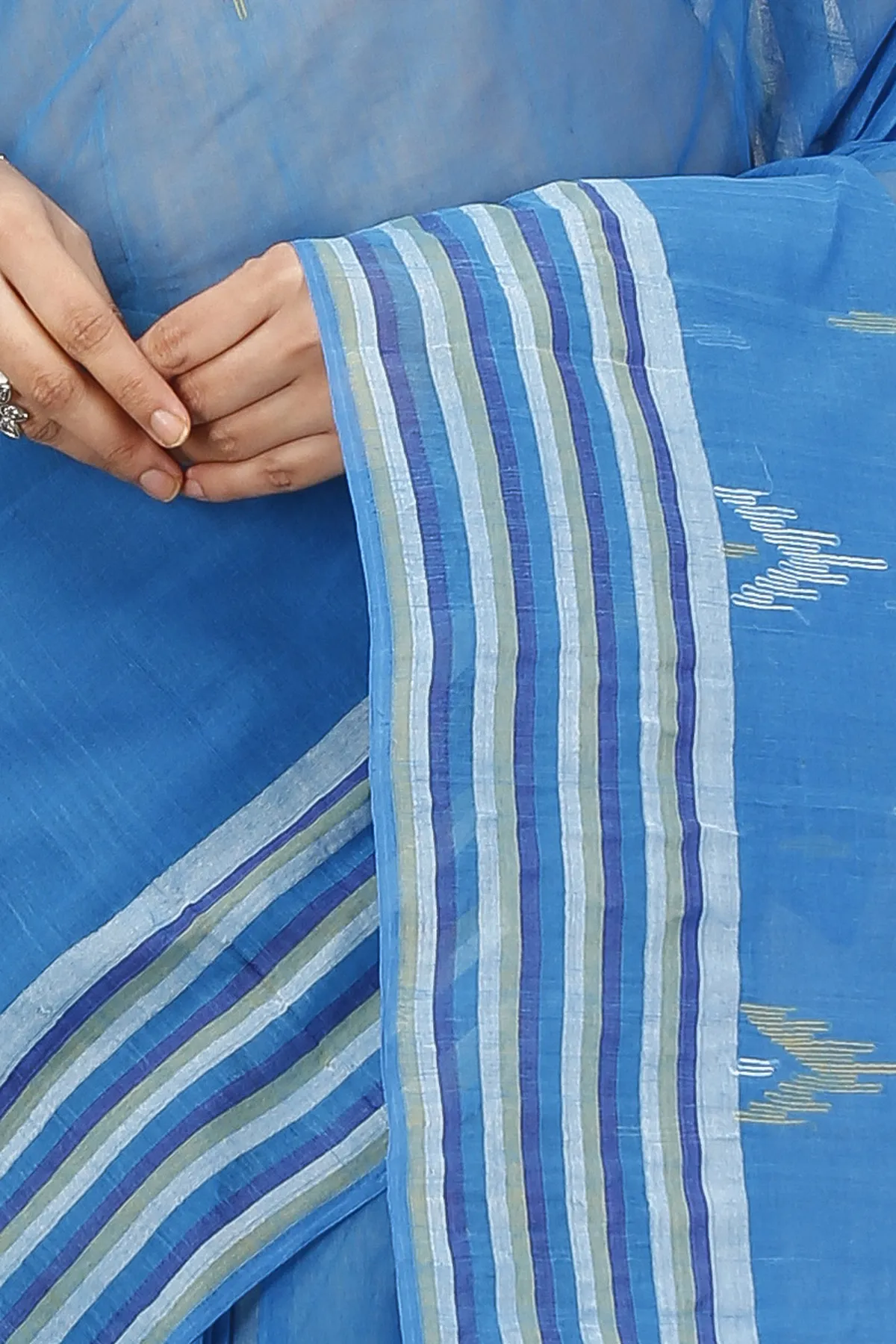 DipDiya Pure Cotton Light Blue mena Bengal’s Legacy Tant Sarees