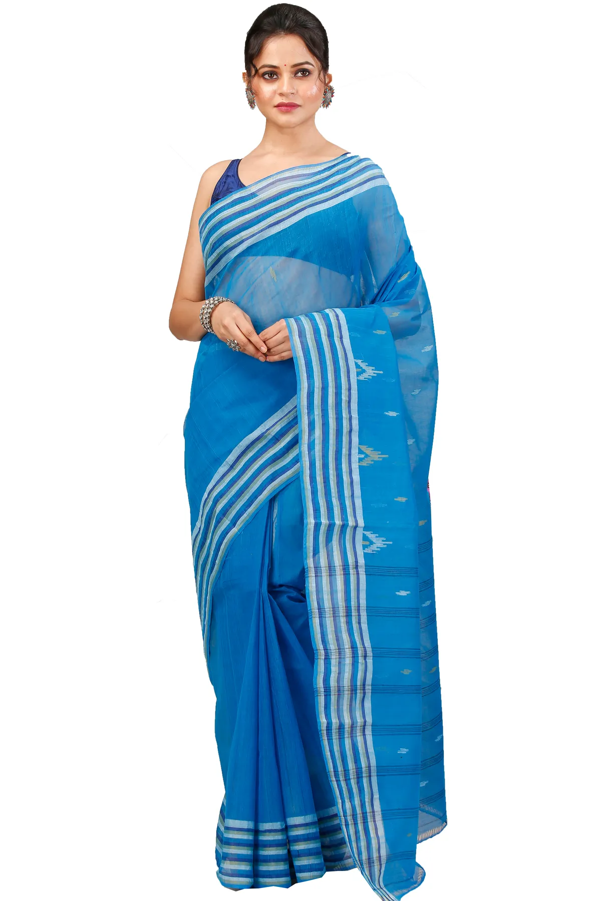 DipDiya Pure Cotton Light Blue mena Bengal’s Legacy Tant Sarees