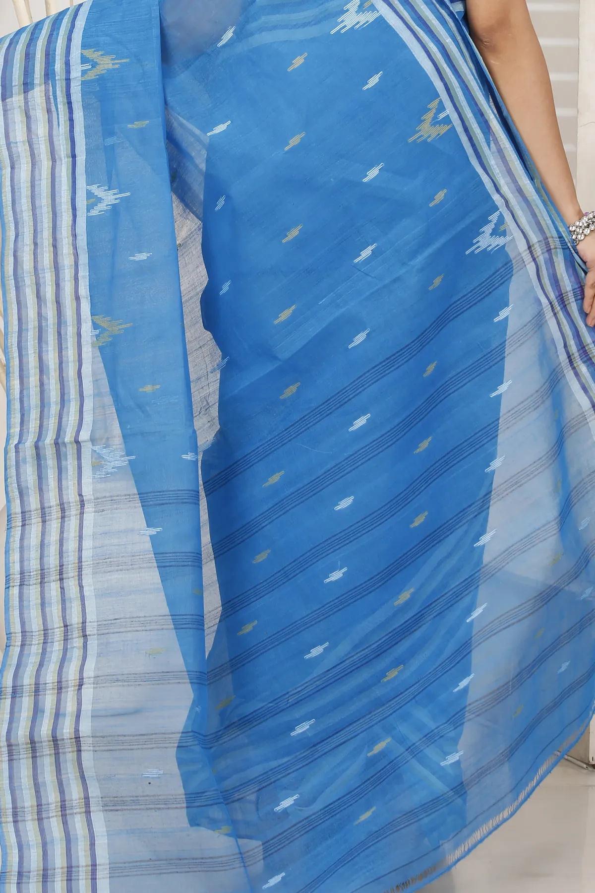 DipDiya Pure Cotton Light Blue mena Bengal’s Legacy Tant Sarees
