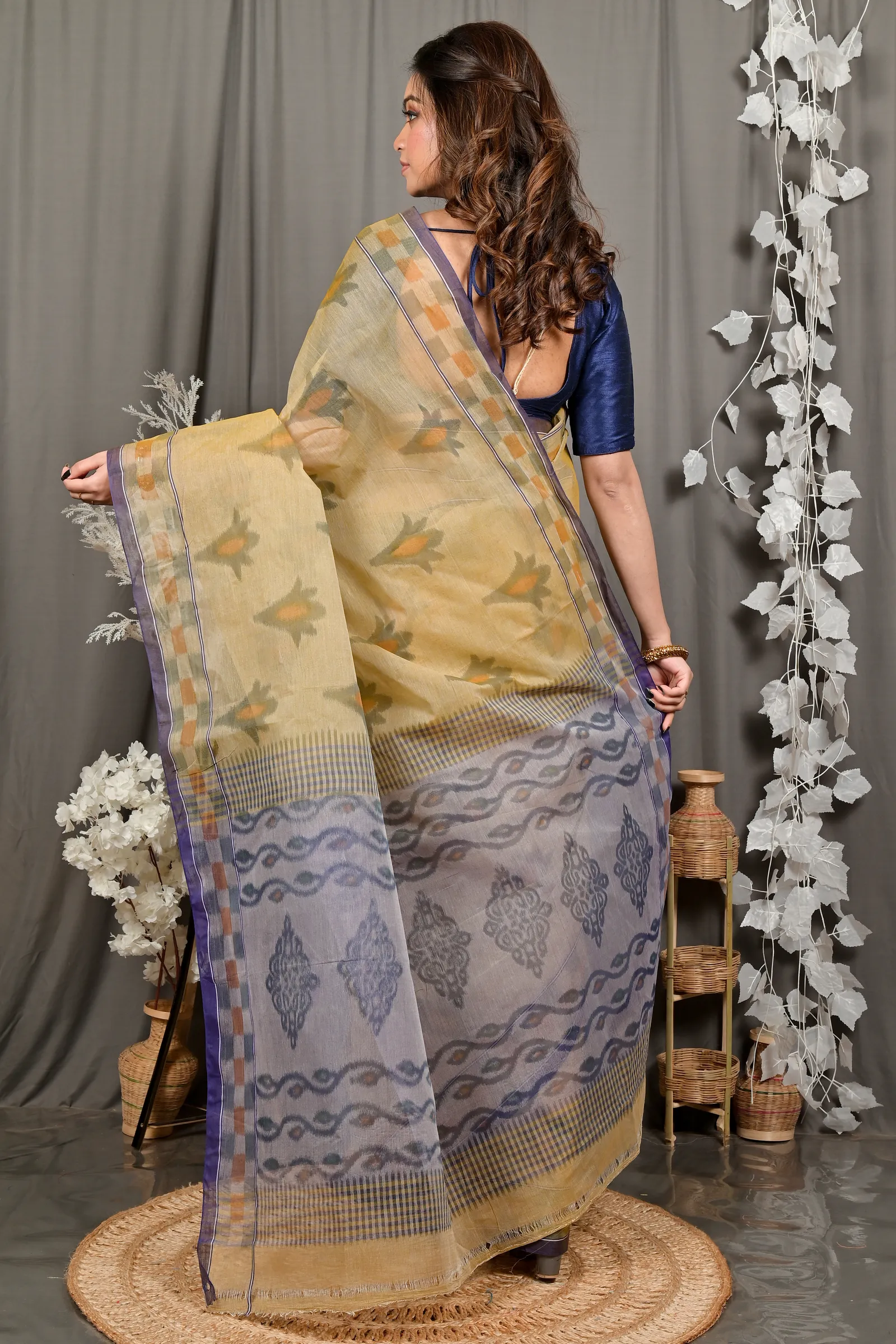DipDiya Pure Cotton Light Brown Devai Heritage of Bengal Printed Tant Sarees