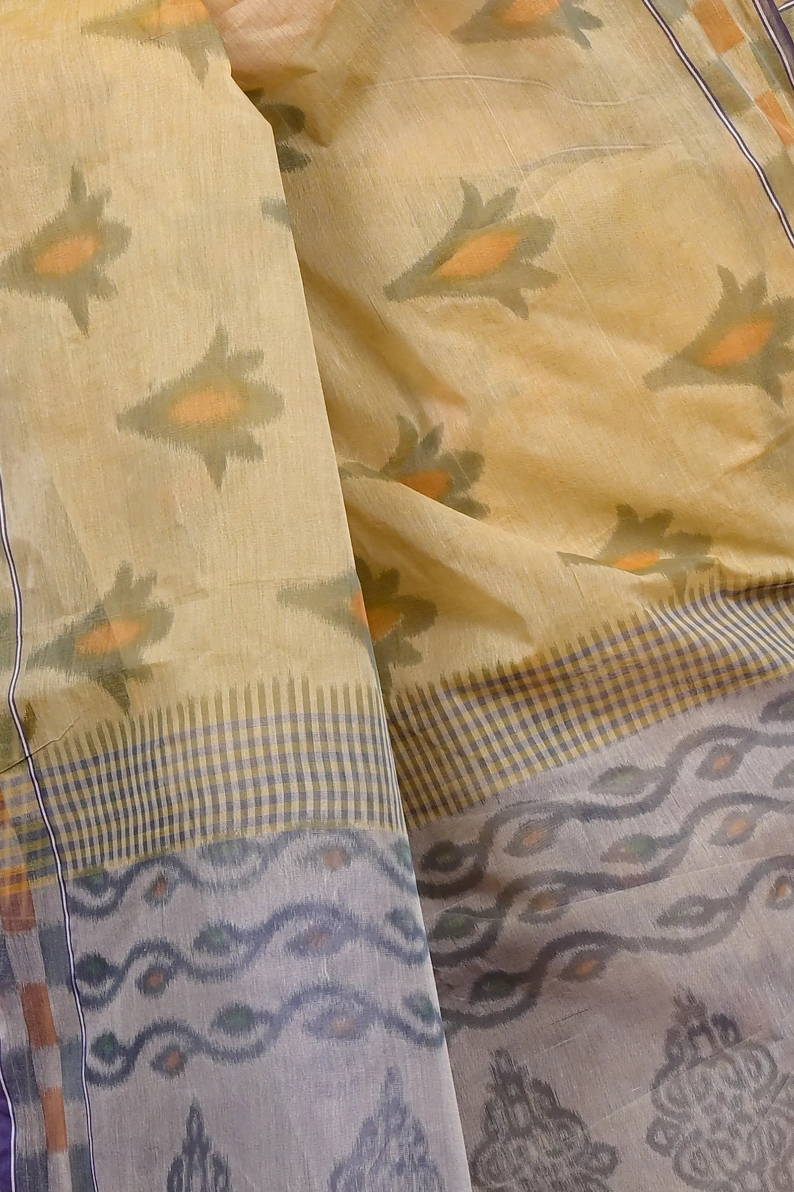 DipDiya Pure Cotton Light Brown Devai Heritage of Bengal Printed Tant Sarees