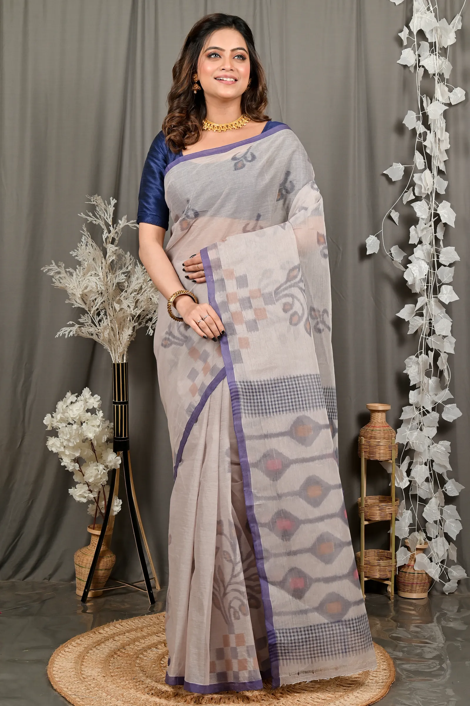 DipDiya Pure Cotton Light Brown Dipui Tradition in Every Thread Printed Tant Sarees