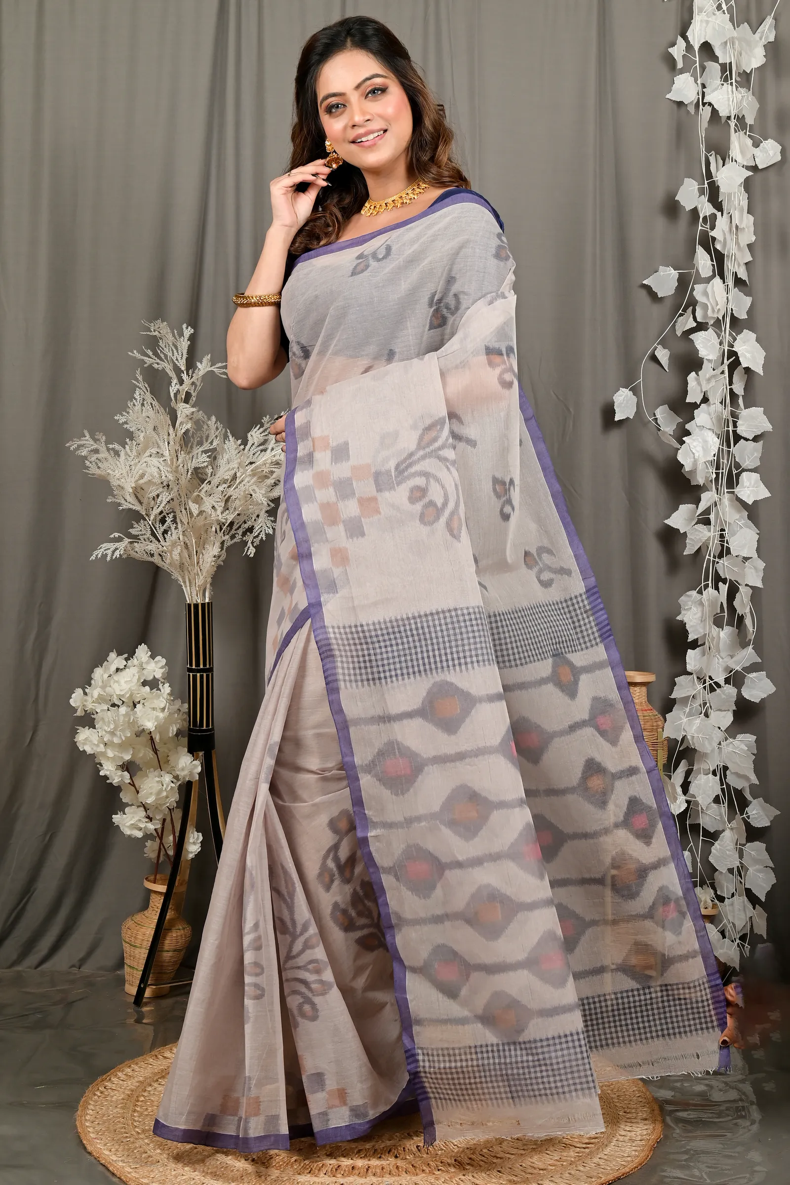 DipDiya Pure Cotton Light Brown Dipui Tradition in Every Thread Printed Tant Sarees