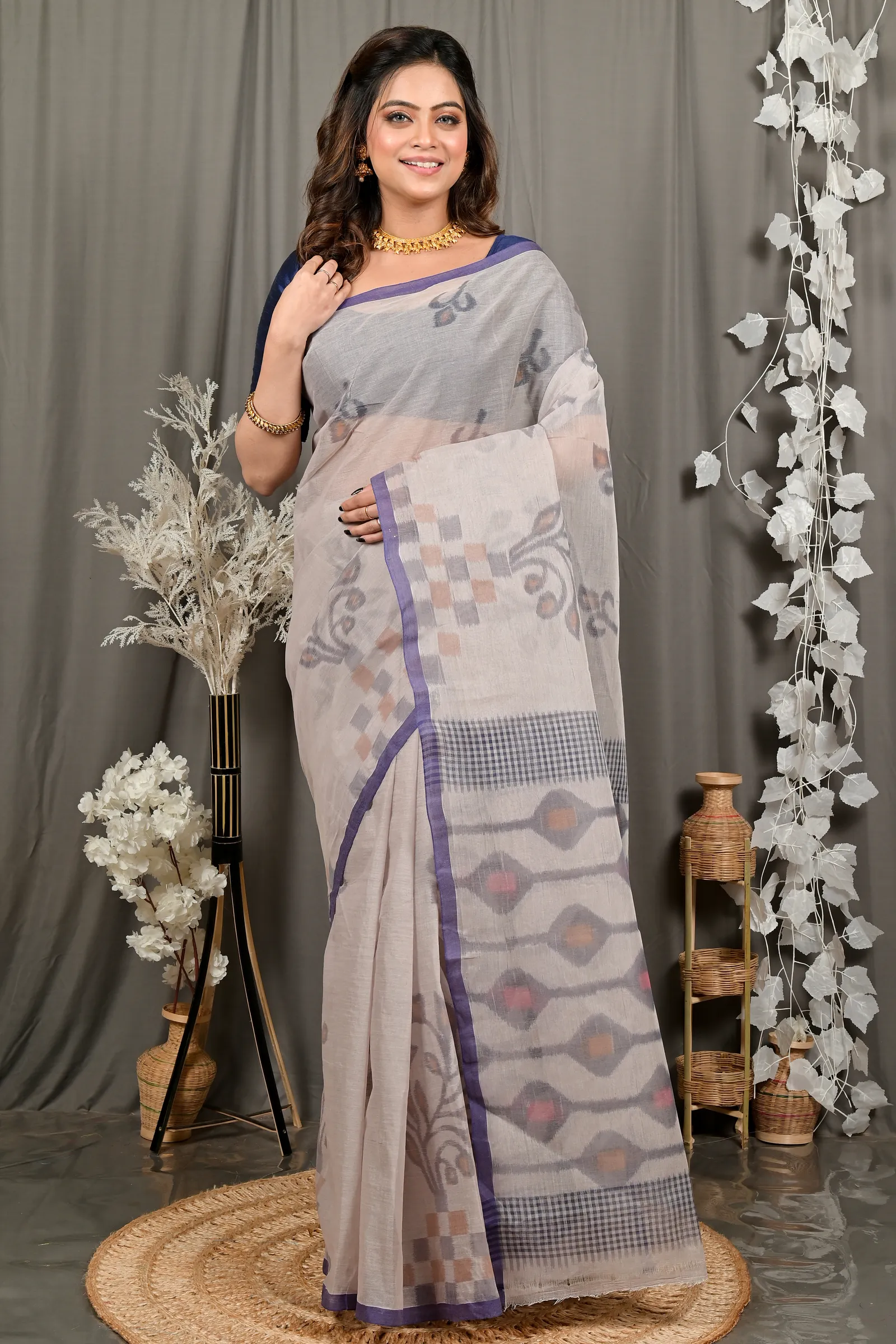 DipDiya Pure Cotton Light Brown Dipui Tradition in Every Thread Printed Tant Sarees