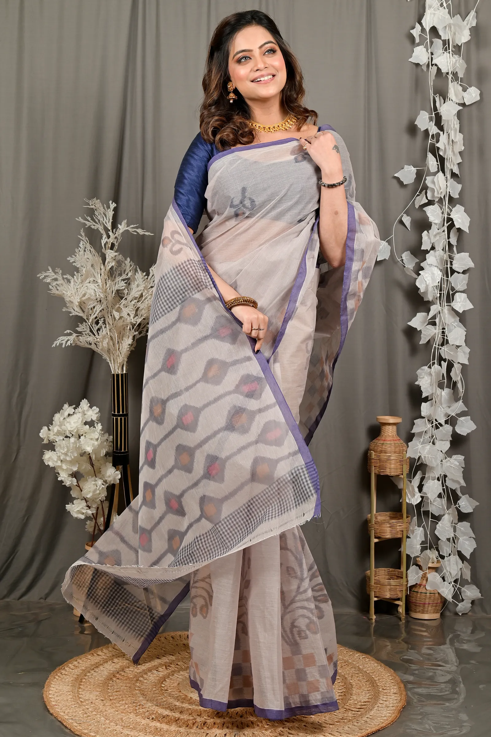 DipDiya Pure Cotton Light Brown Dipui Tradition in Every Thread Printed Tant Sarees