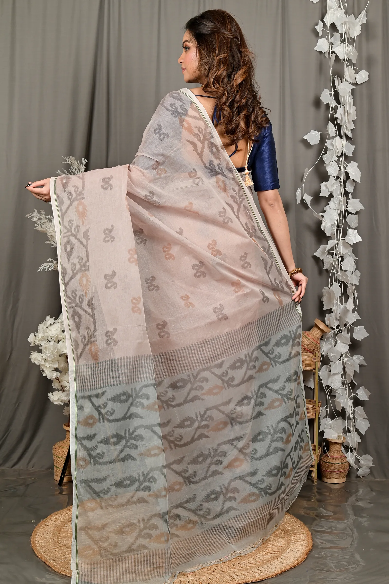 DipDiya Pure Cotton Light Brown Divani Woven with Love Printed Tant Sarees