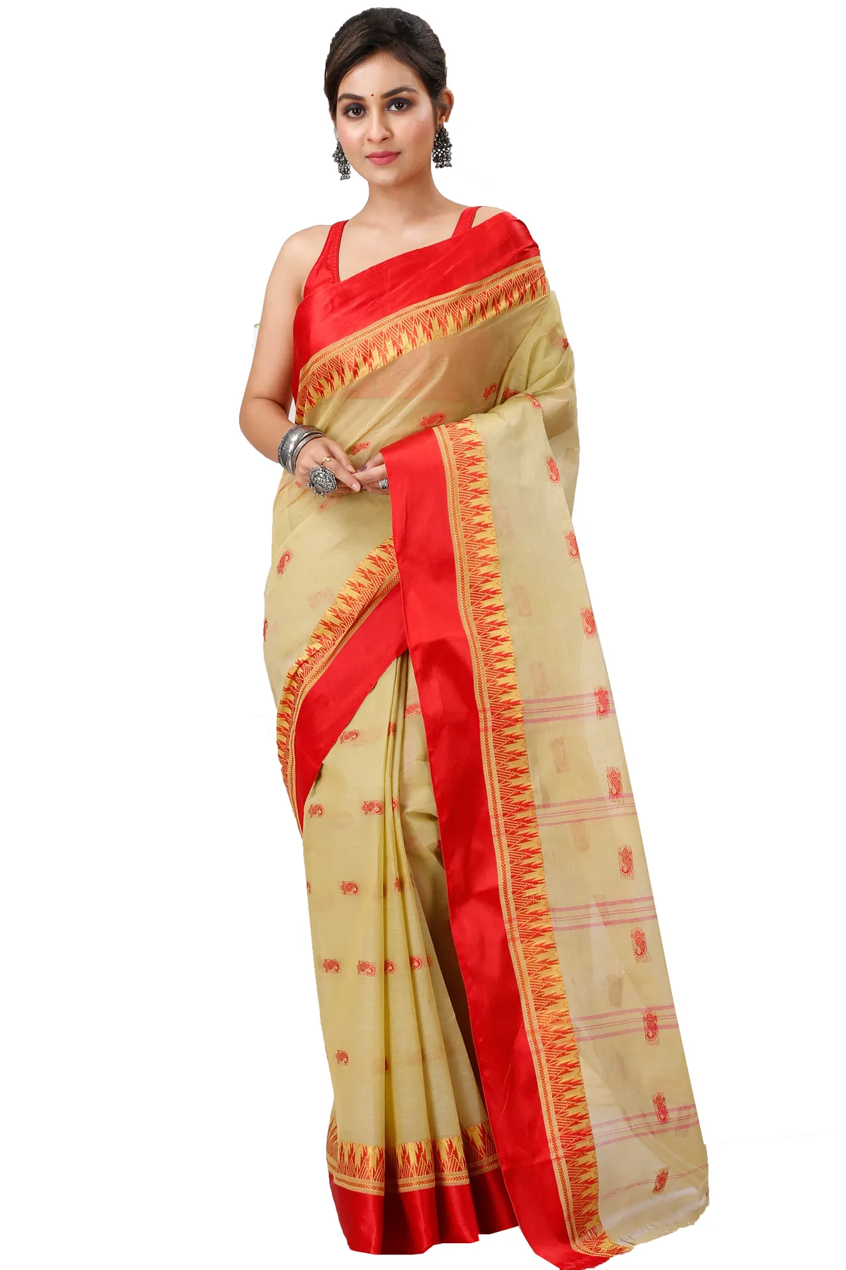 DipDiya Pure Cotton Light Brown Lagan Handloom Heritage Tant Sarees