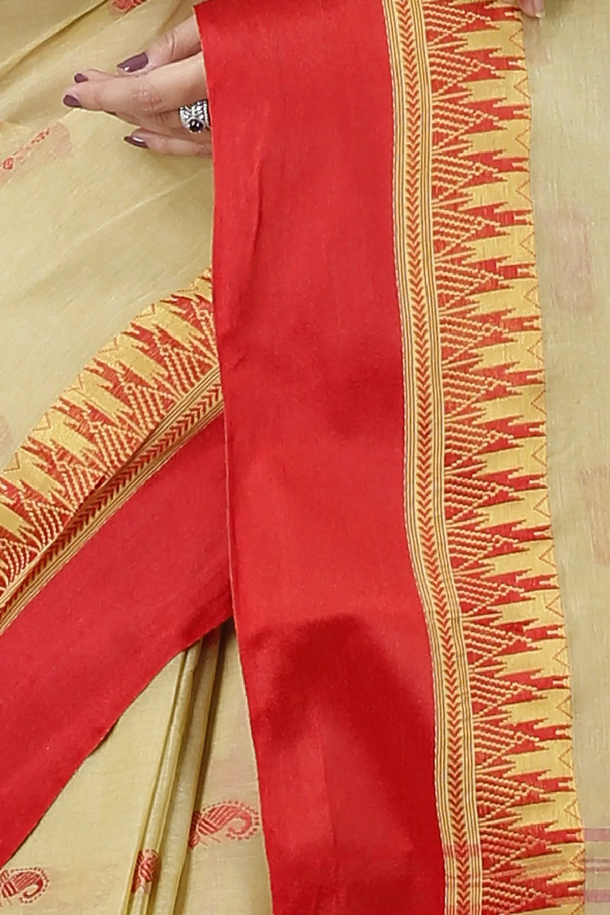 DipDiya Pure Cotton Light Brown Lagan Handloom Heritage Tant Sarees