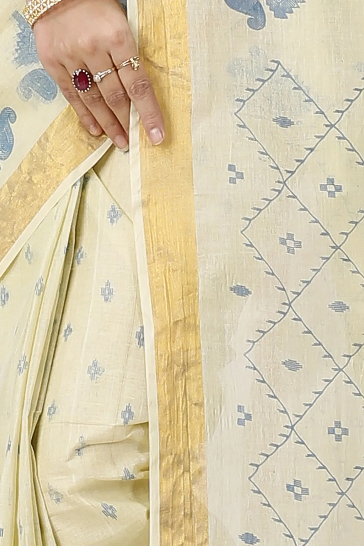 DipDiya Pure Cotton Light Brown Luvya Woven by Hand Printed Tant Sarees