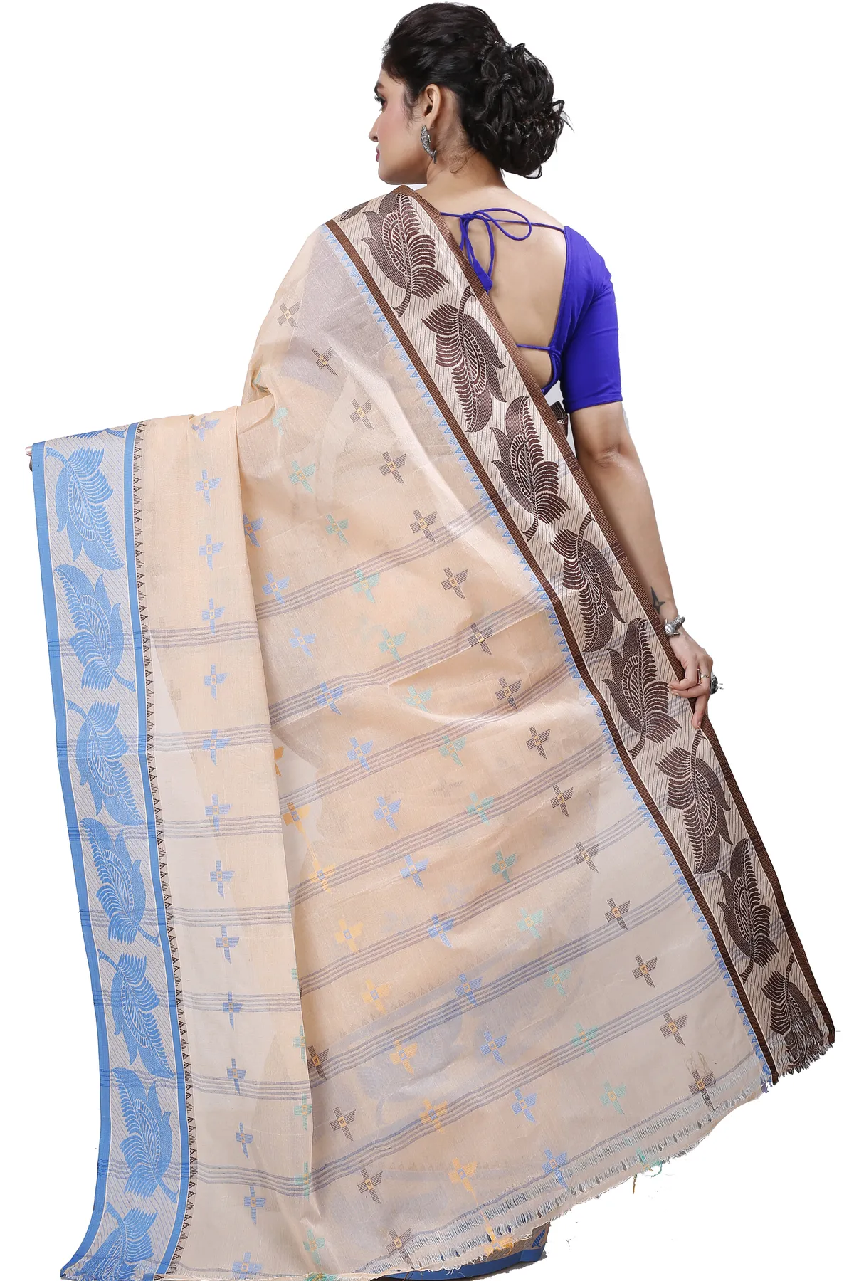 DipDiya Pure Cotton Light Brown Rowan Artisan Woven Tant Sarees