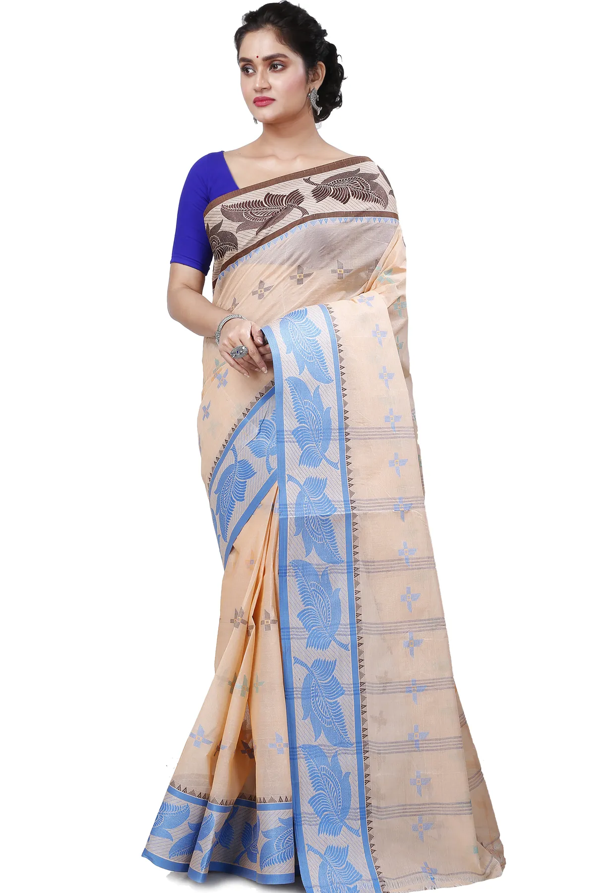 DipDiya Pure Cotton Light Brown Rowan Artisan Woven Tant Sarees