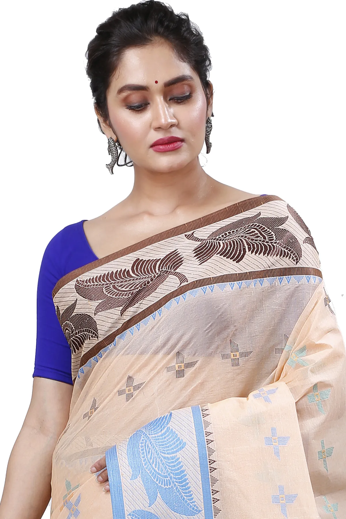 DipDiya Pure Cotton Light Brown Rowan Artisan Woven Tant Sarees