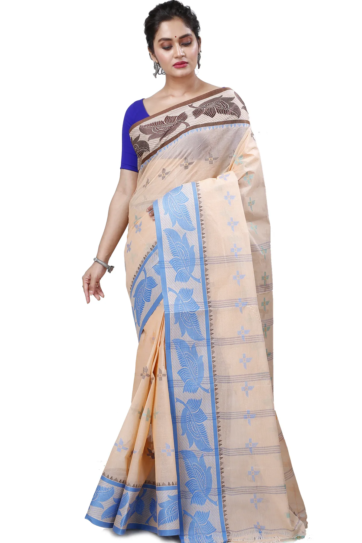 DipDiya Pure Cotton Light Brown Rowan Artisan Woven Tant Sarees