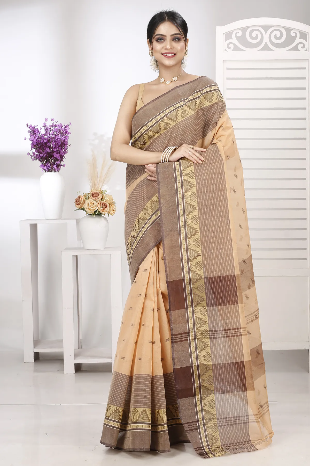 DipDiya Pure Cotton Light Brown Suto Timeless Elegance Tant Sarees