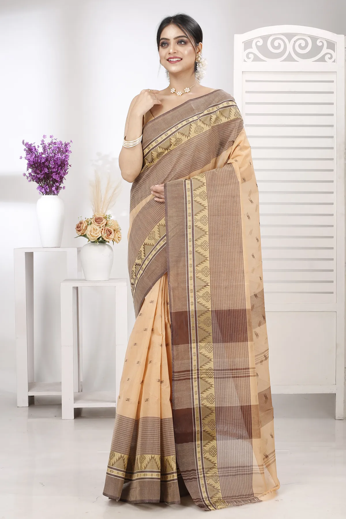 DipDiya Pure Cotton Light Brown Suto Timeless Elegance Tant Sarees
