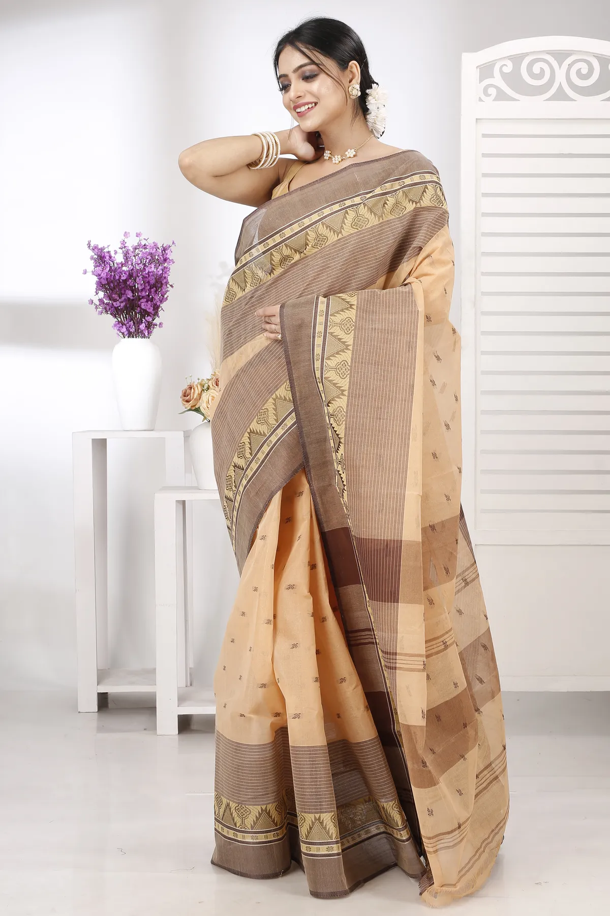 DipDiya Pure Cotton Light Brown Suto Timeless Elegance Tant Sarees