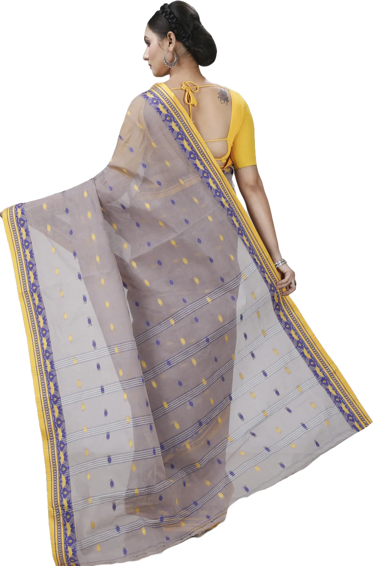 DipDiya Pure Cotton Light Brown Uvra Classic Bengali Tant Sarees
