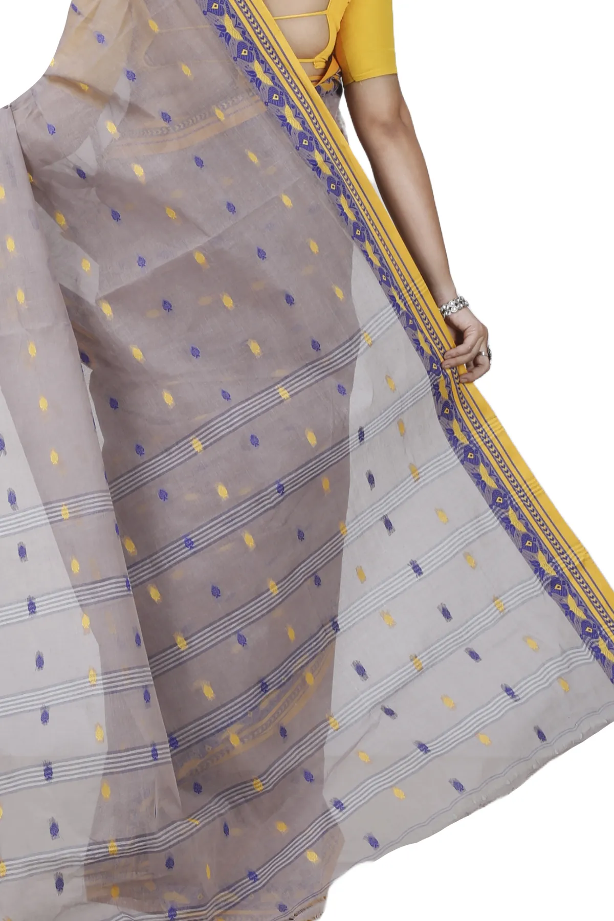 DipDiya Pure Cotton Light Brown Uvra Classic Bengali Tant Sarees