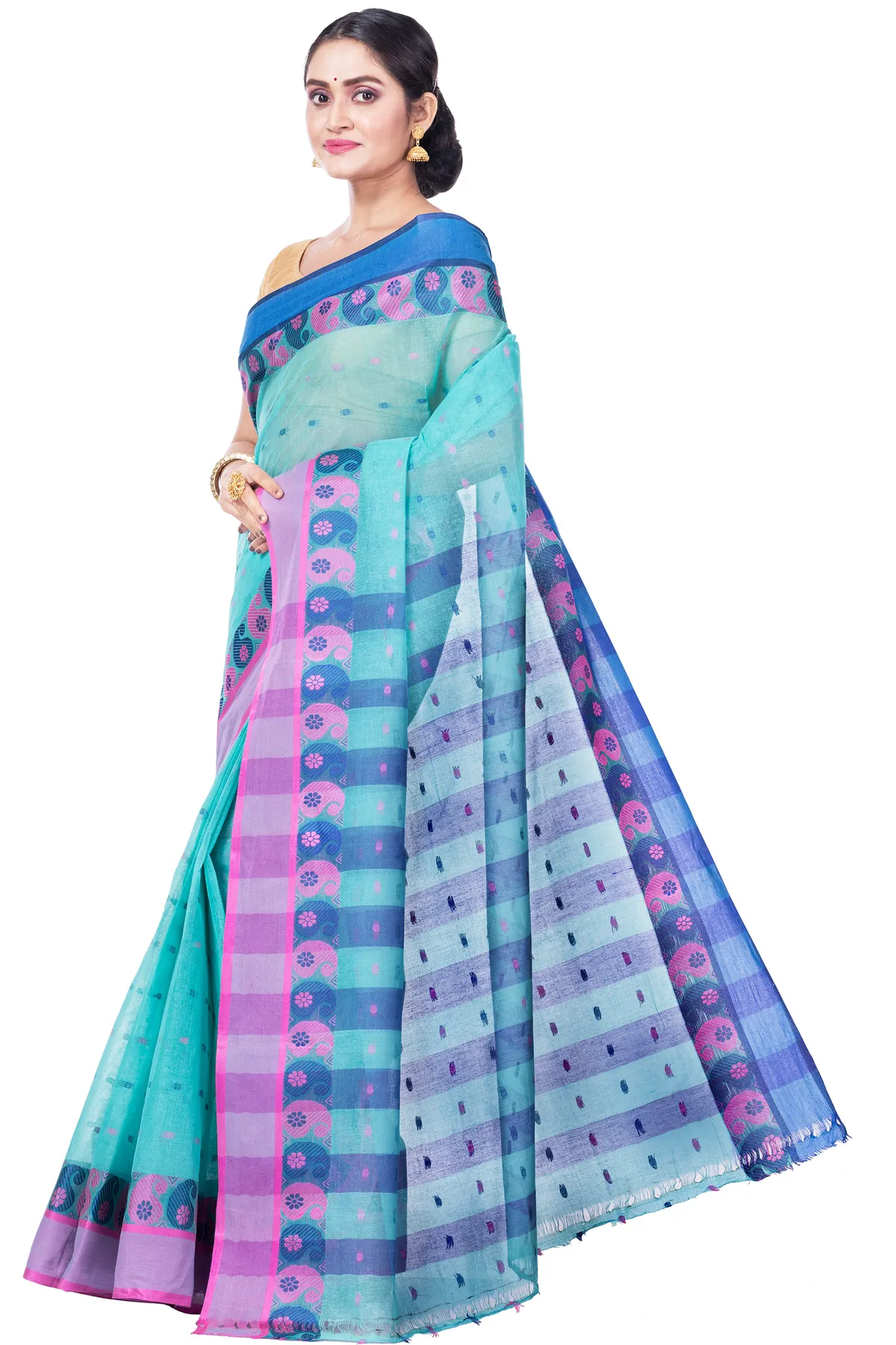 DipDiya Pure Cotton Light Green Amkolka Par Crafted with Soul Tant Sarees