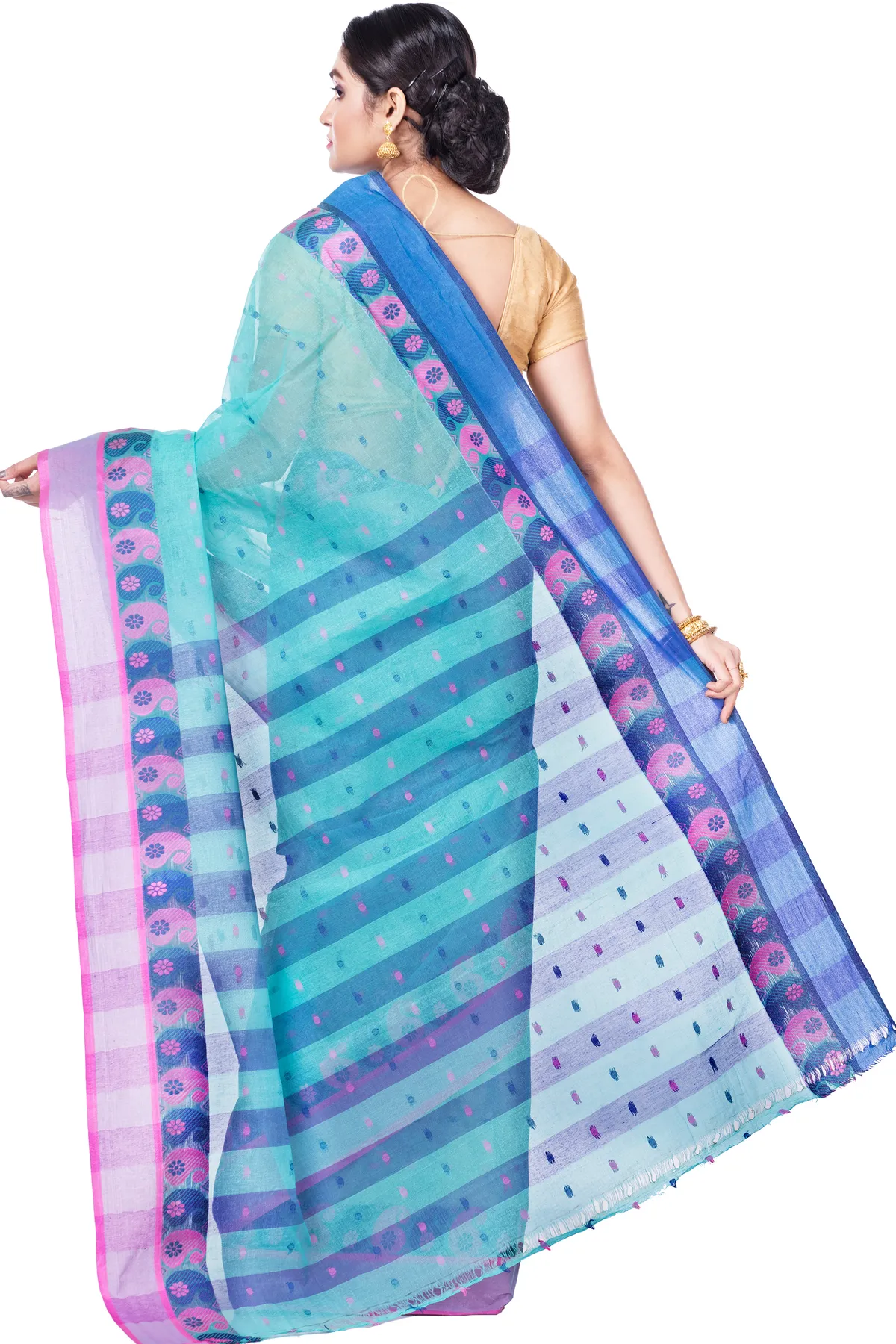 DipDiya Pure Cotton Light Green Amkolka Par Crafted with Soul Tant Sarees