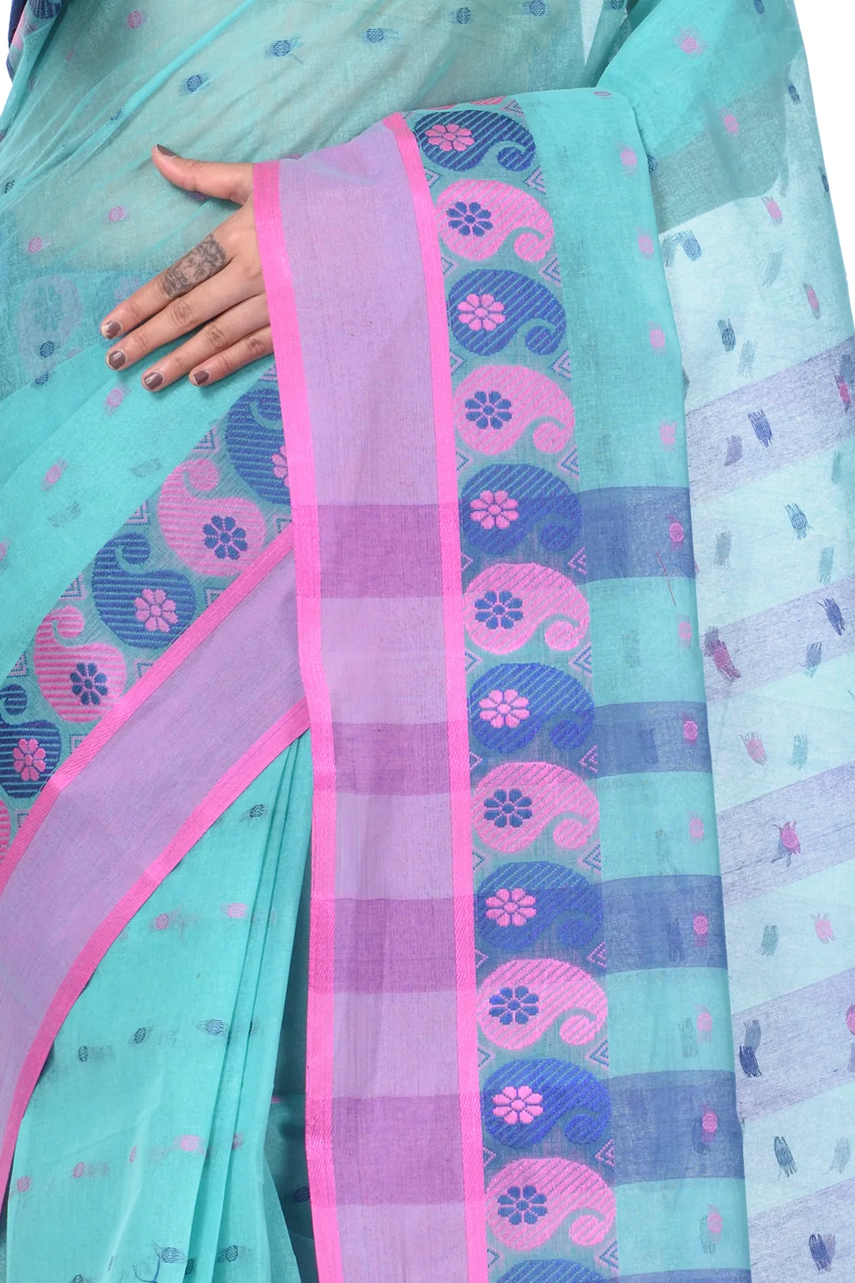 DipDiya Pure Cotton Light Green Amkolka Par Crafted with Soul Tant Sarees