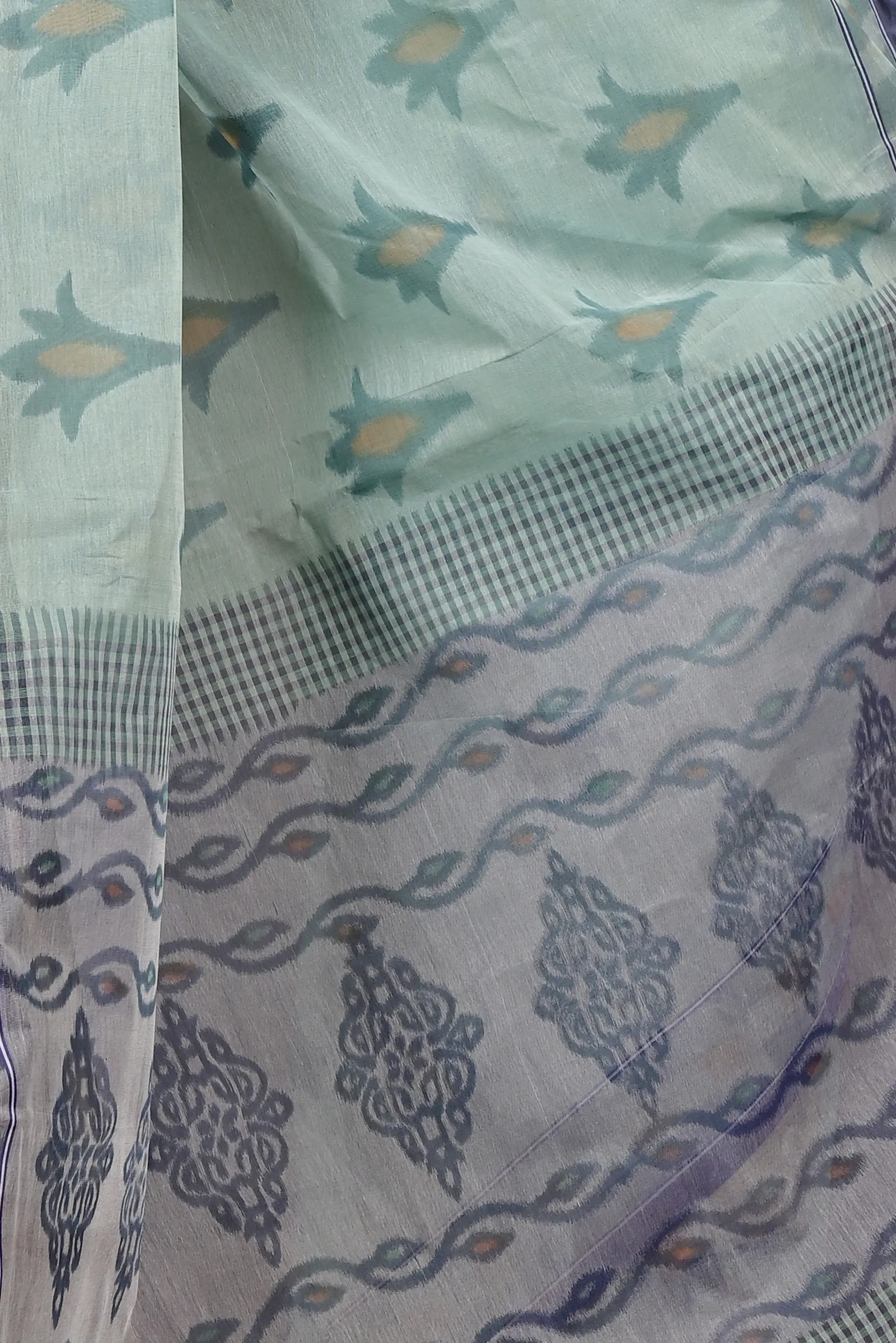 DipDiya Pure Cotton Light Green Devai Masterfully Woven Printed Tant Sarees