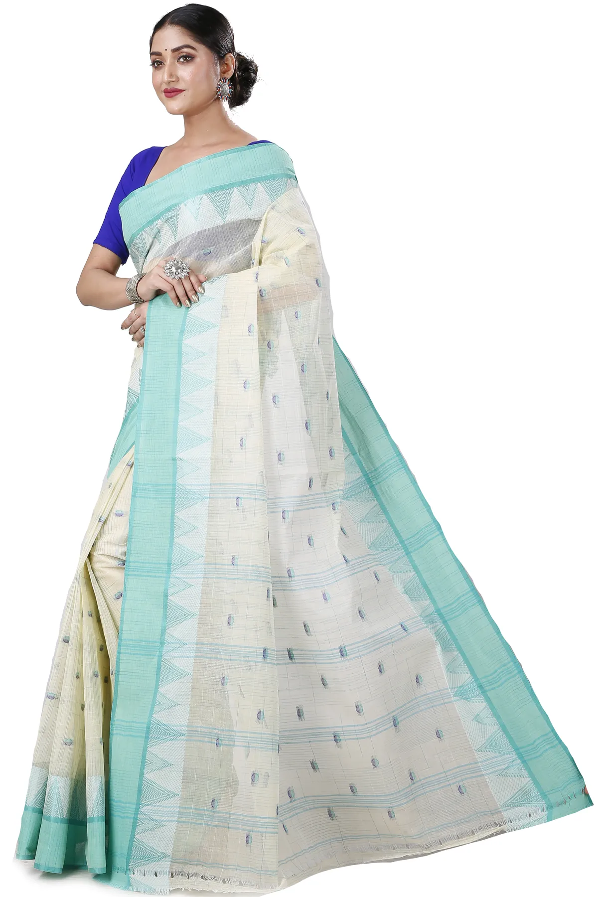 DipDiya Pure Cotton Light Green Ishvari Stories of Bengal Tant Sarees
