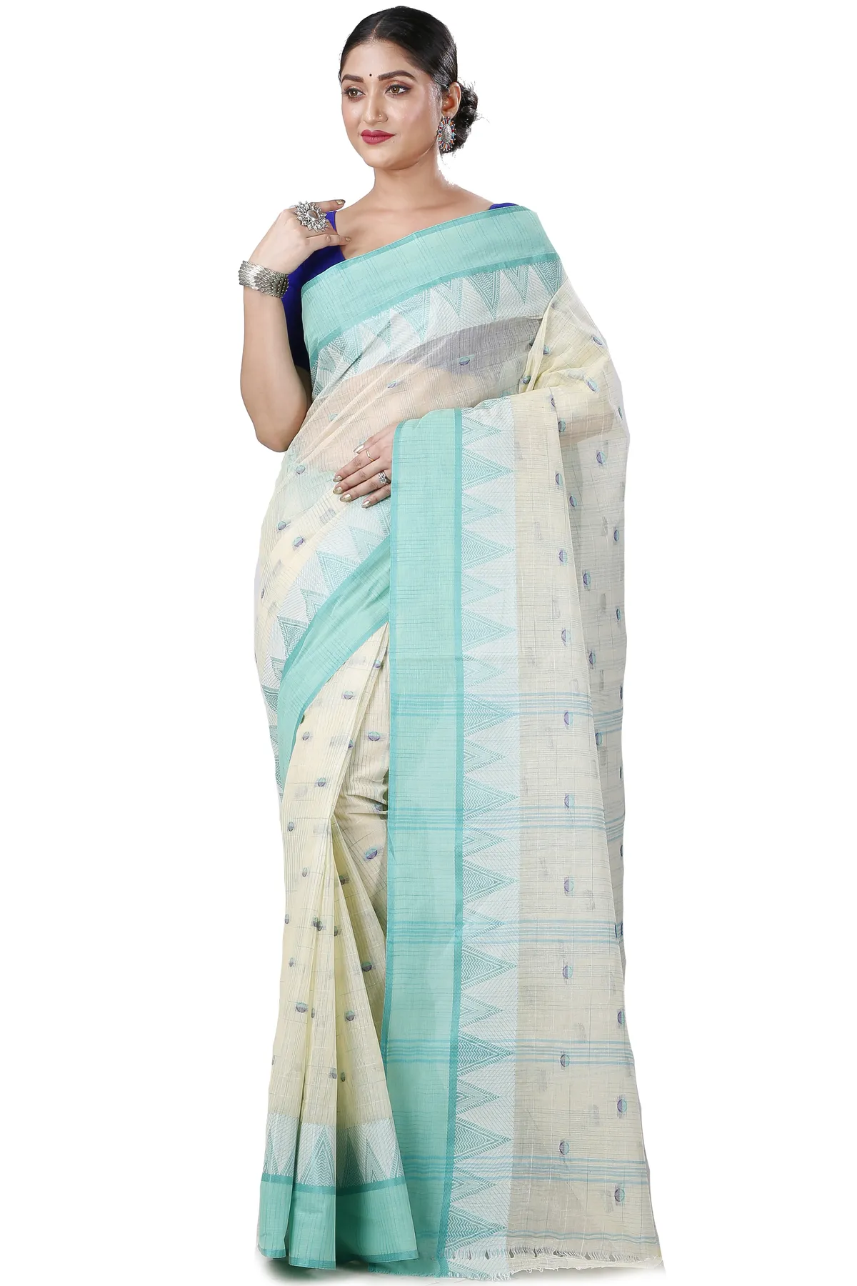 DipDiya Pure Cotton Light Green Ishvari Stories of Bengal Tant Sarees
