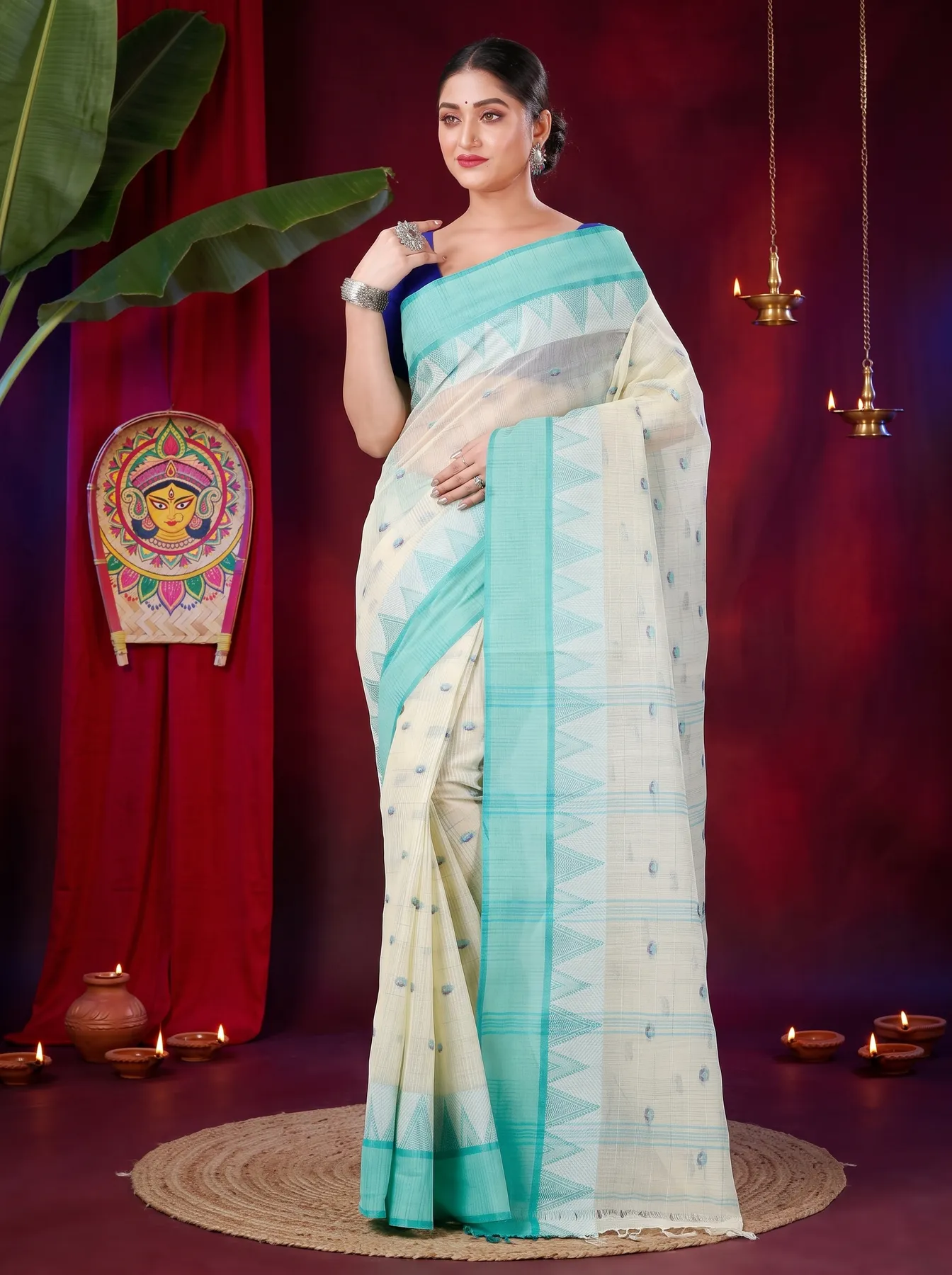 DipDiya Pure Cotton Light Green Ishvari Stories of Bengal Tant Sarees