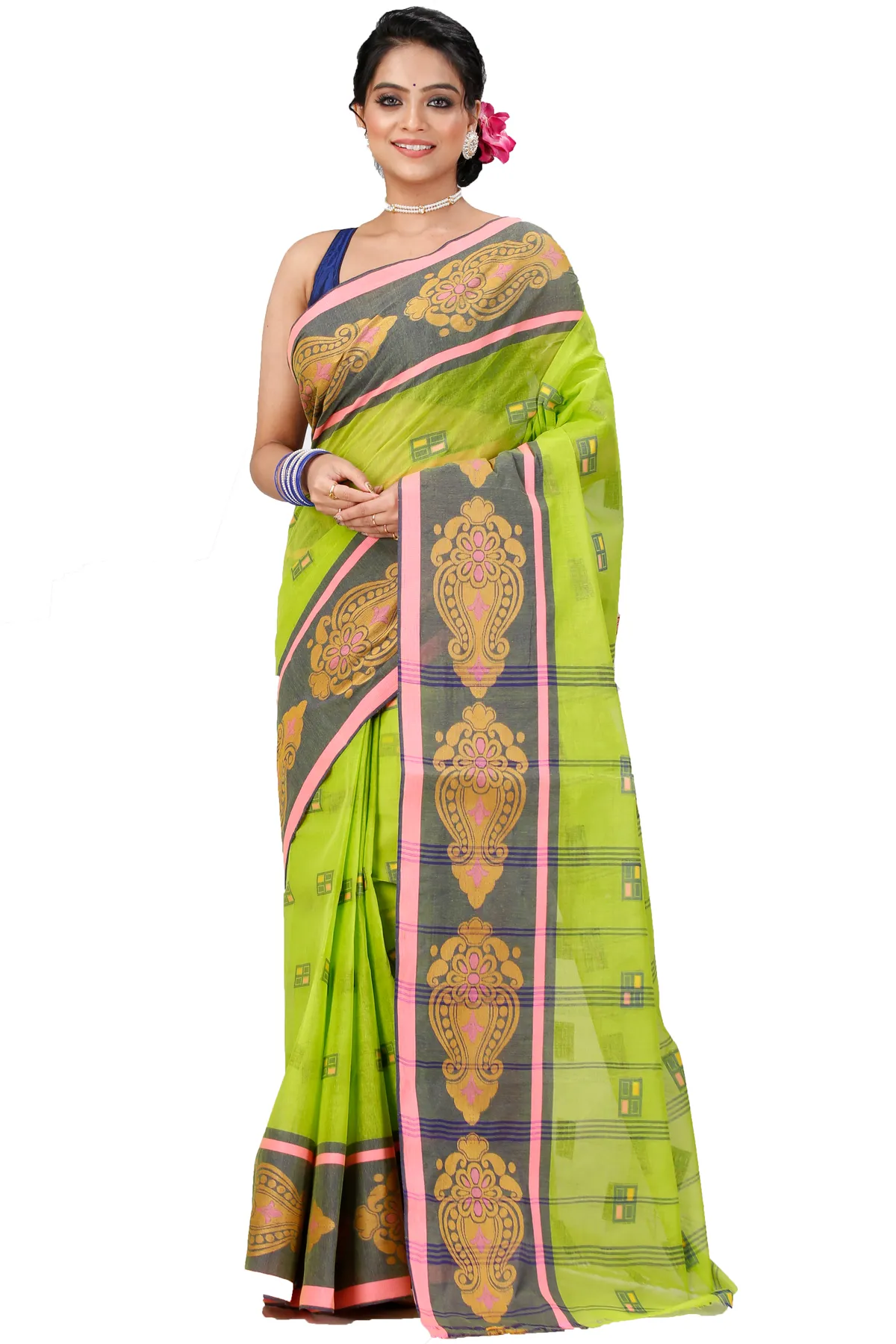 DipDiya Pure Cotton Light Green Mitul Threads of Tradition Tant Sarees