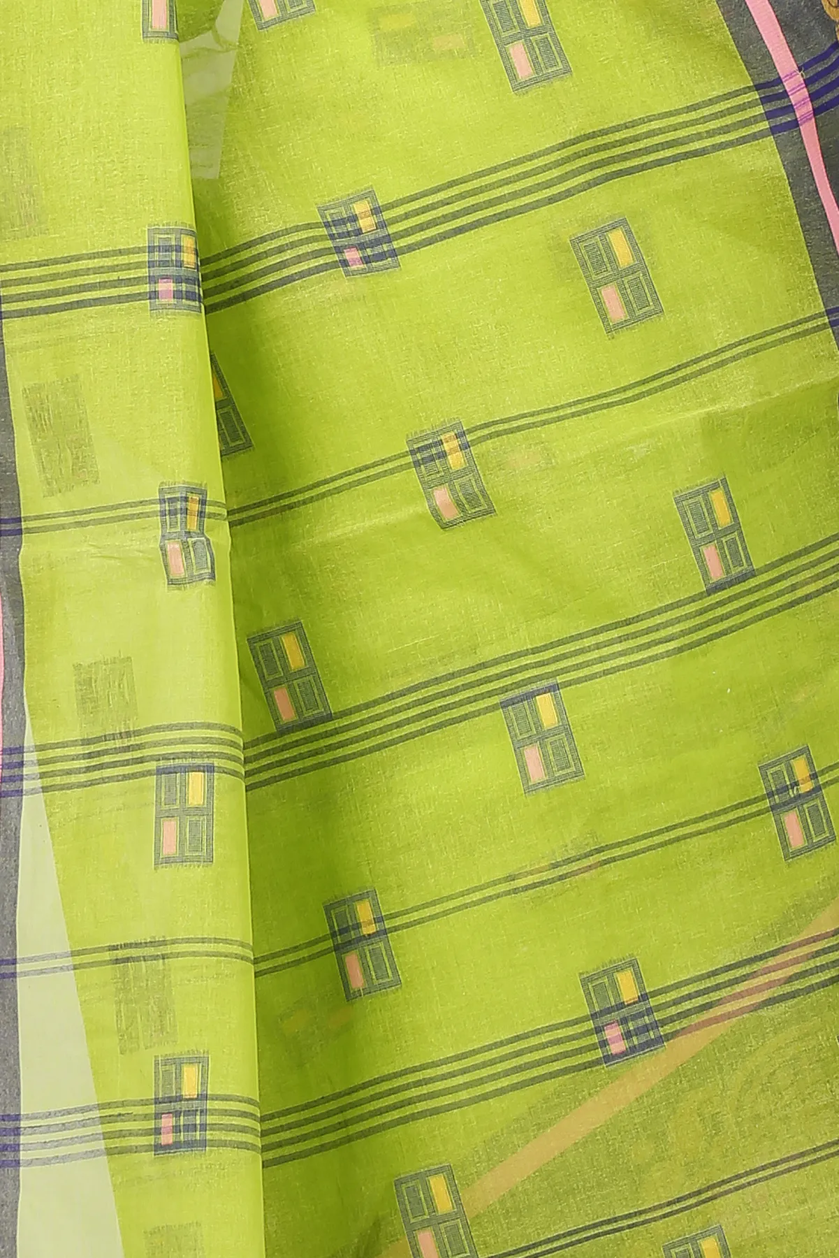 DipDiya Pure Cotton Light Green Mitul Threads of Tradition Tant Sarees