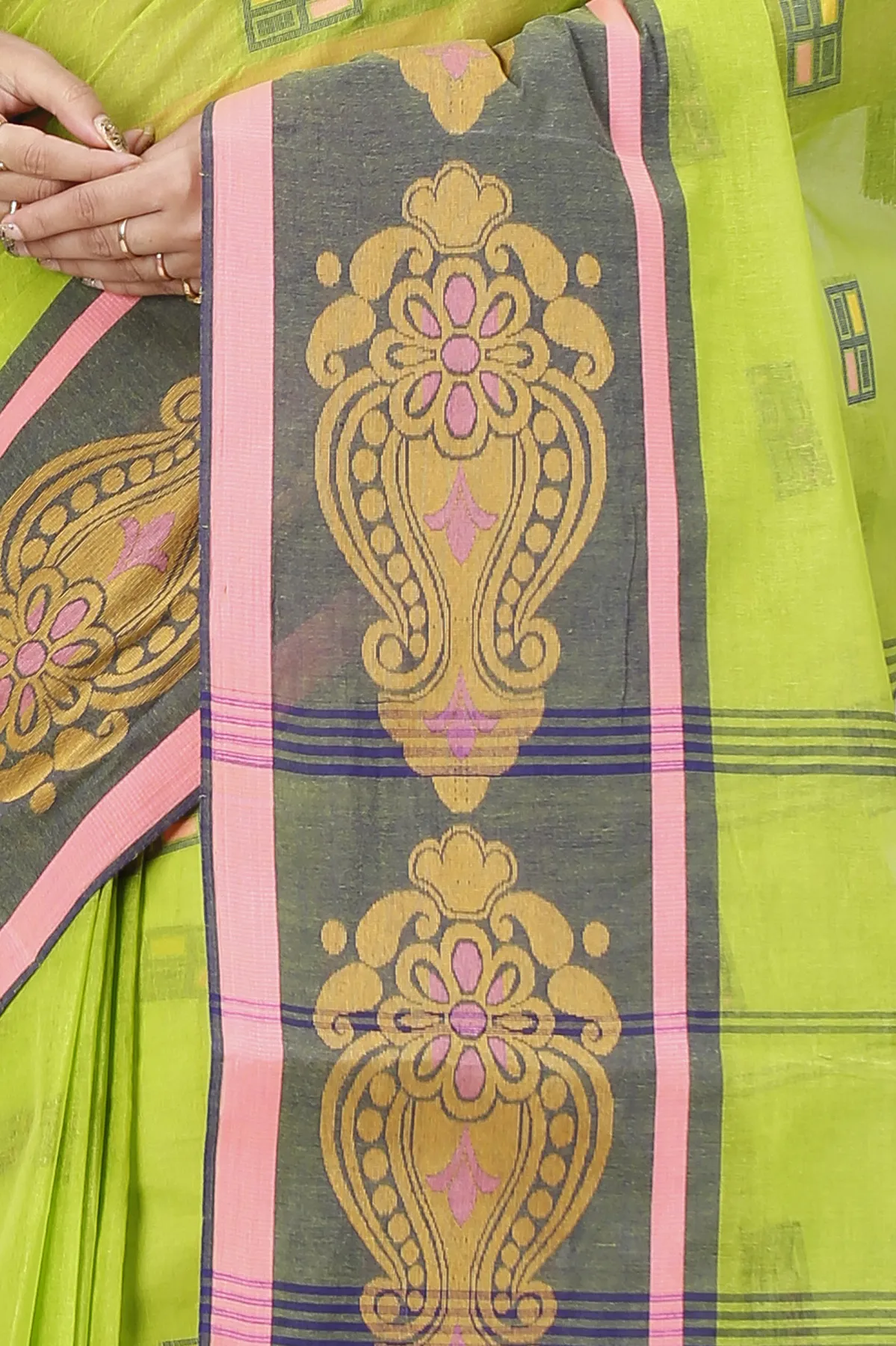 DipDiya Pure Cotton Light Green Mitul Threads of Tradition Tant Sarees