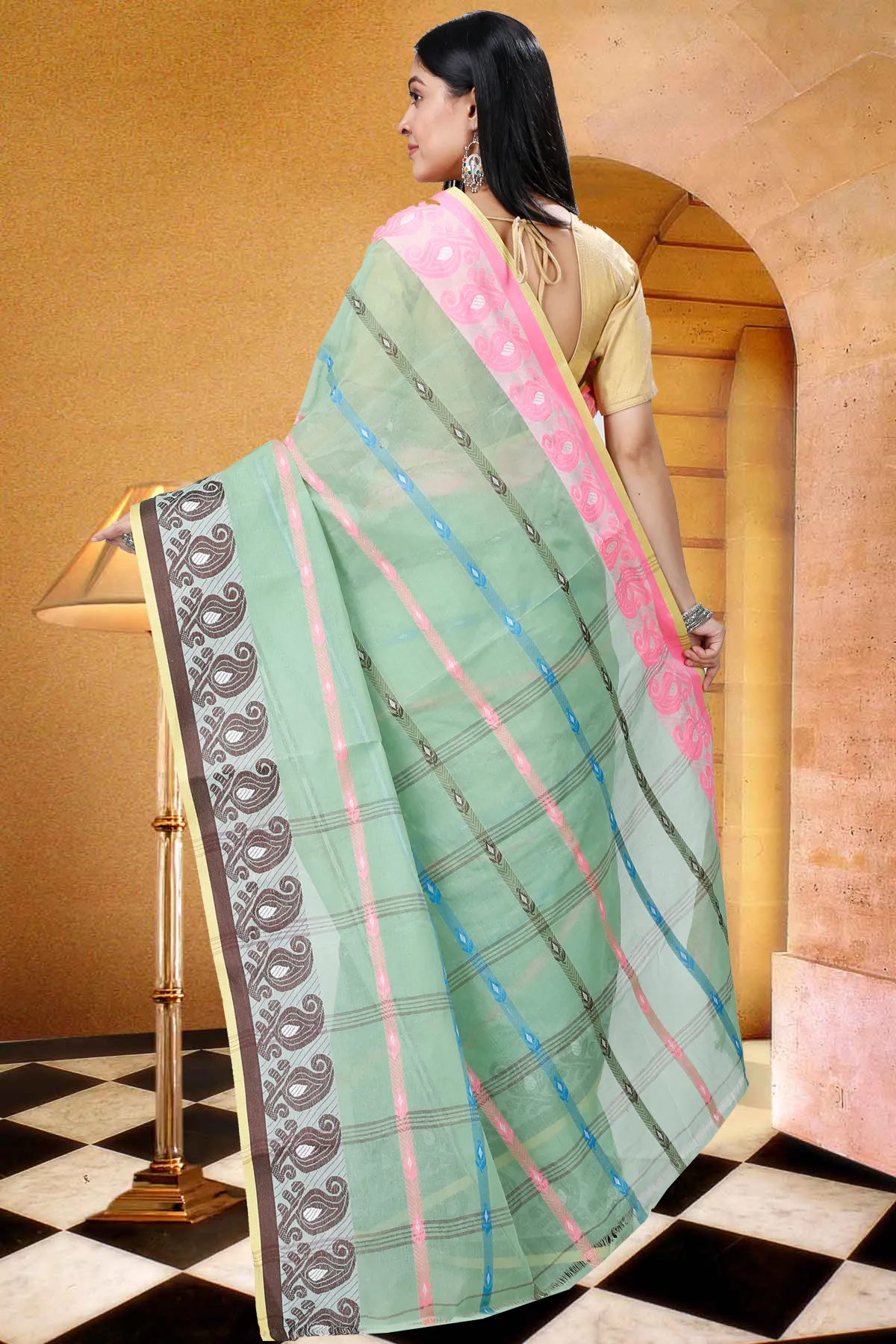 DipDiya Pure Cotton Light Green Nehan Handcrafted Elegance Tant Sarees