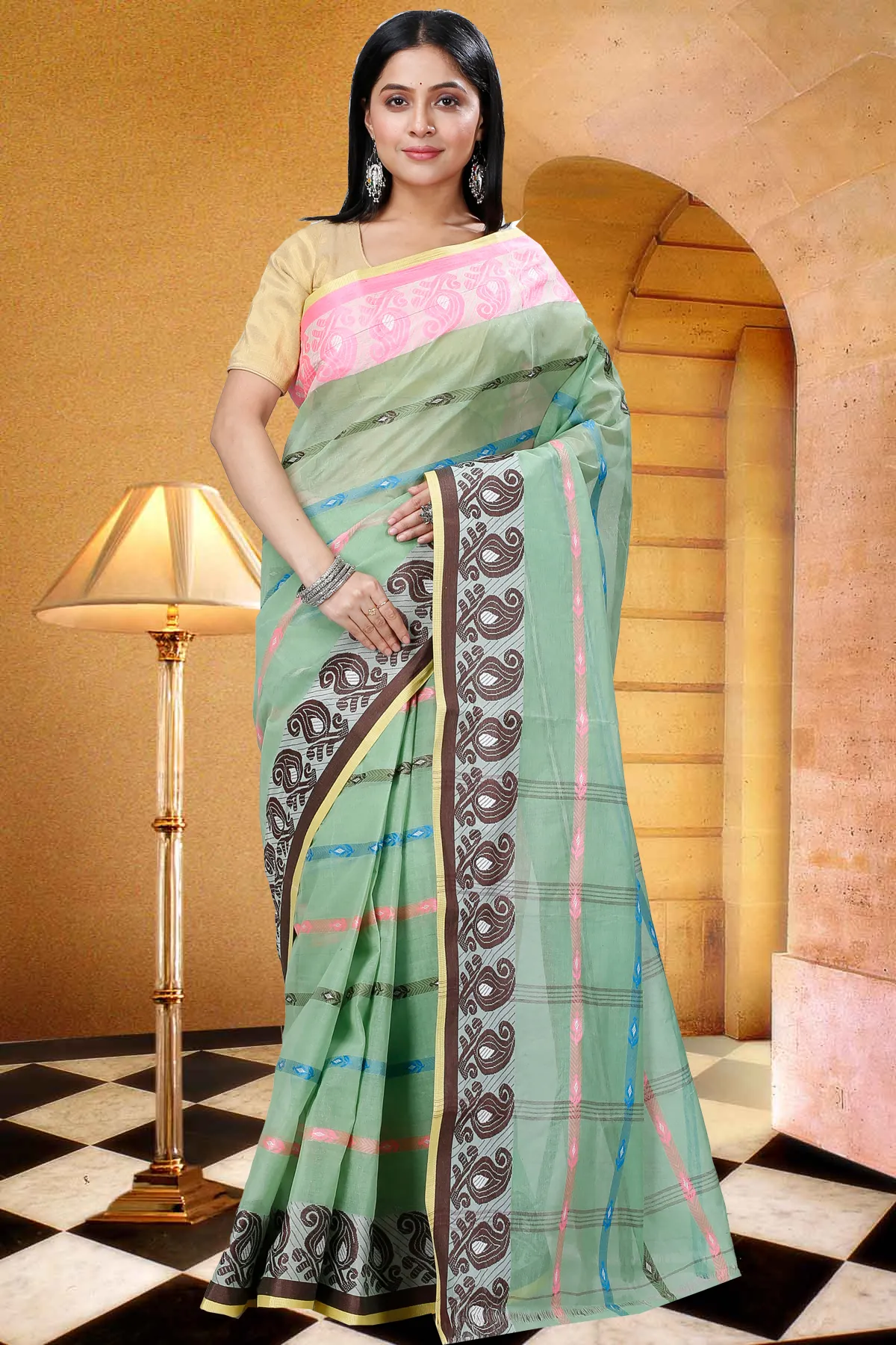 DipDiya Pure Cotton Light Green Nehan Handcrafted Elegance Tant Sarees