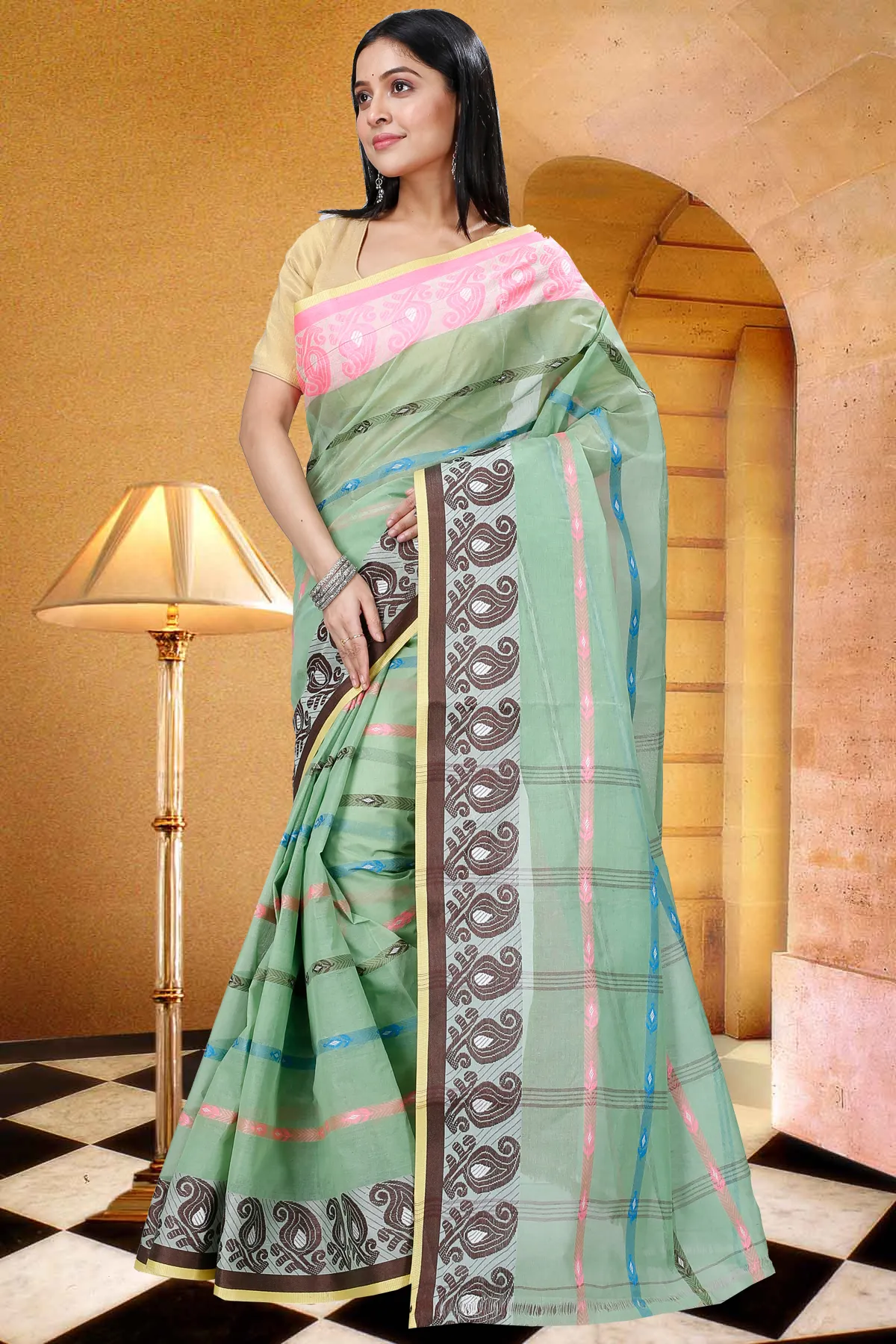 DipDiya Pure Cotton Light Green Nehan Handcrafted Elegance Tant Sarees