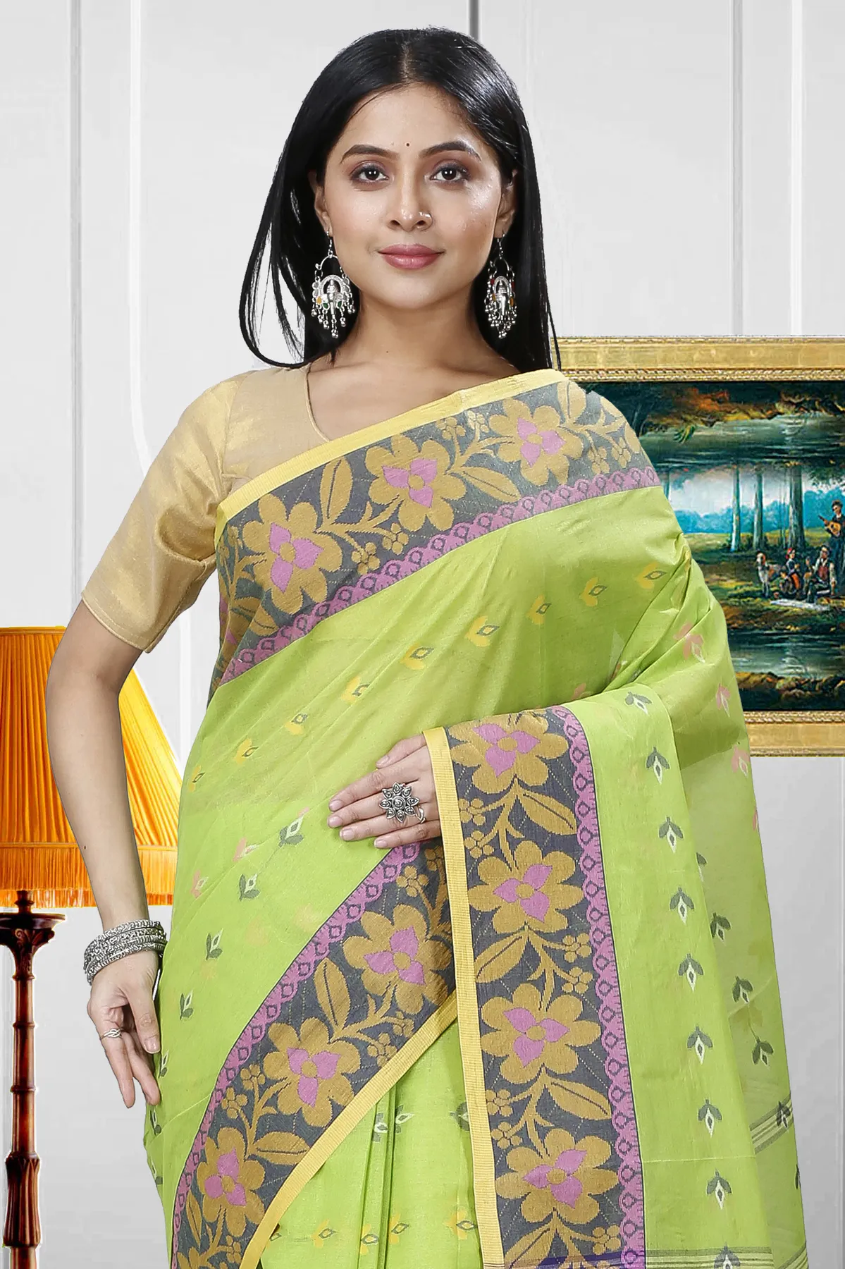 DipDiya Pure Cotton Light Green Numan Loom to Love Tant Sarees