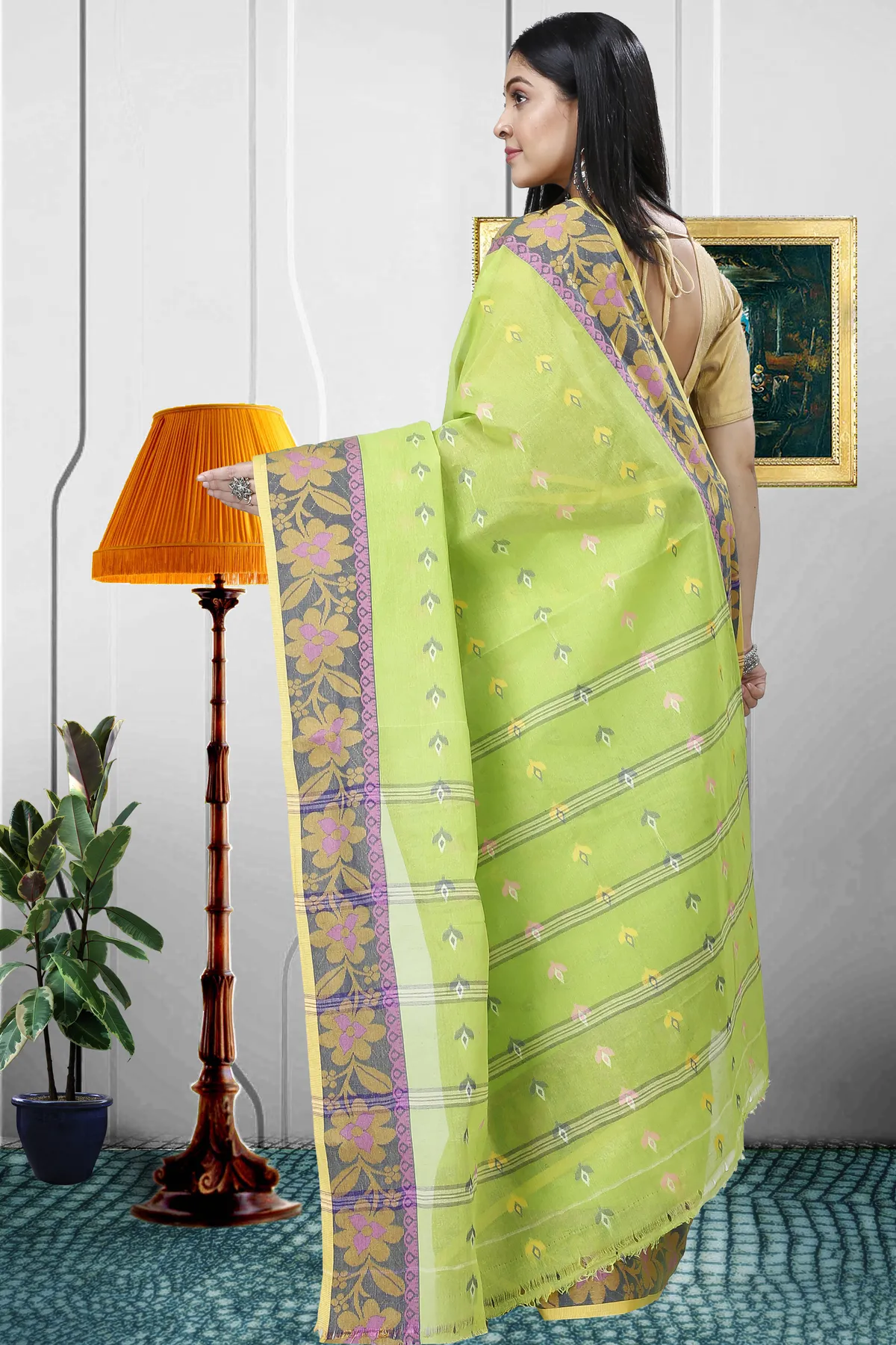 DipDiya Pure Cotton Light Green Numan Loom to Love Tant Sarees