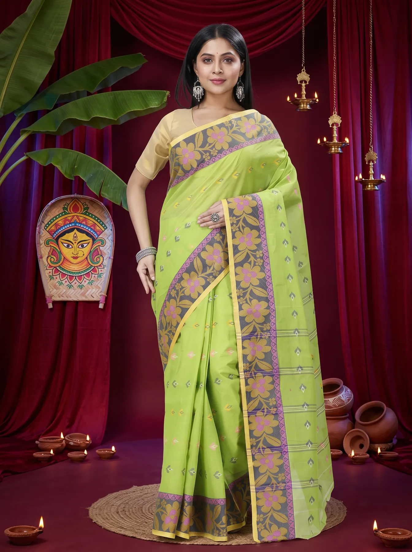 DipDiya Pure Cotton Light Green Numan Loom to Love Tant Sarees