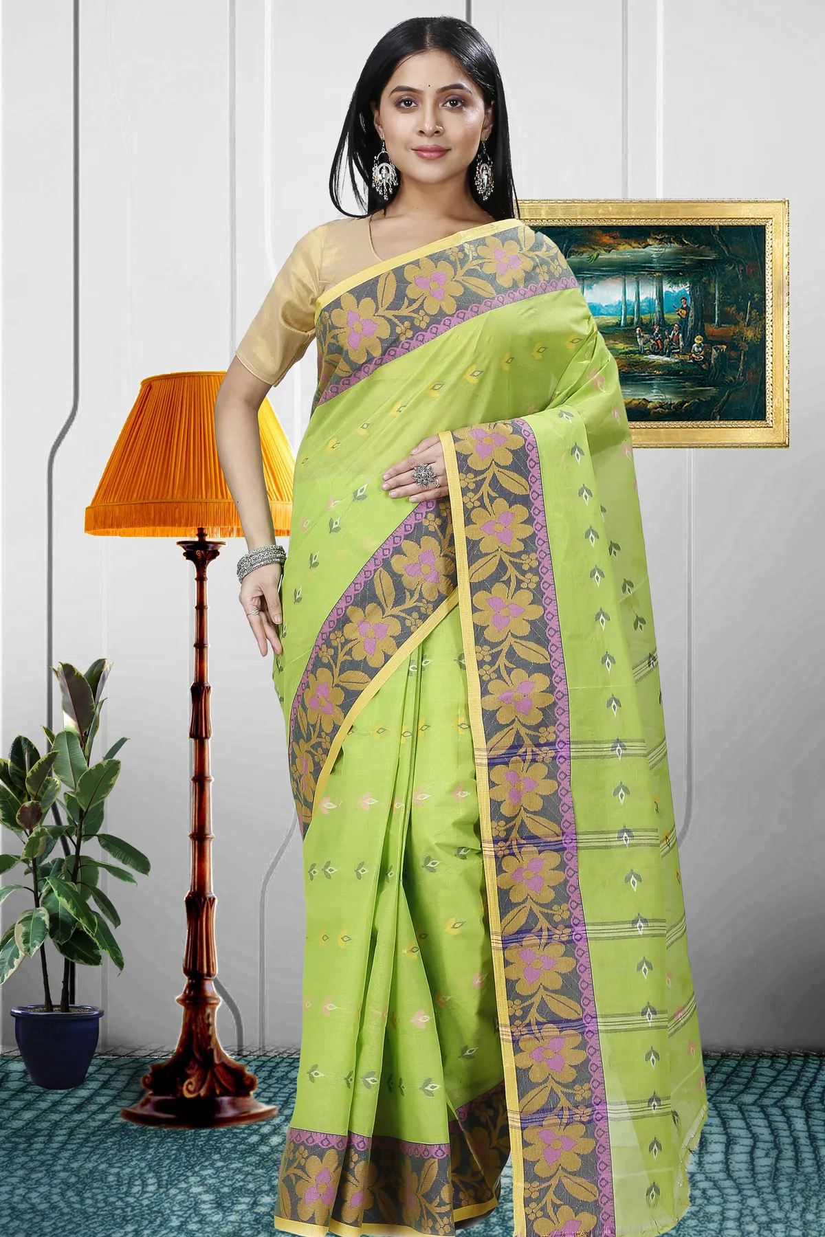 DipDiya Pure Cotton Light Green Numan Loom to Love Tant Sarees