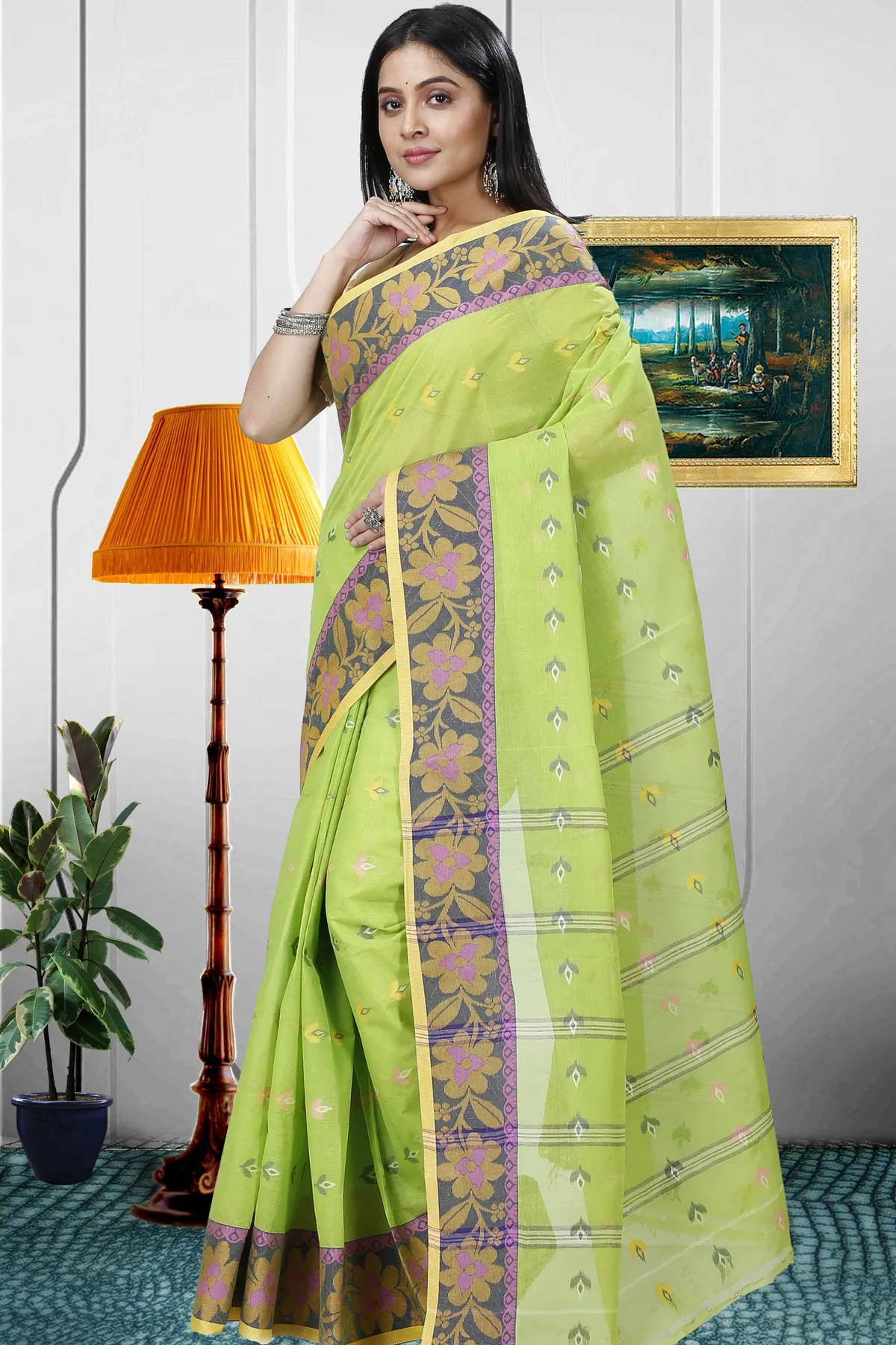 DipDiya Pure Cotton Light Green Numan Loom to Love Tant Sarees