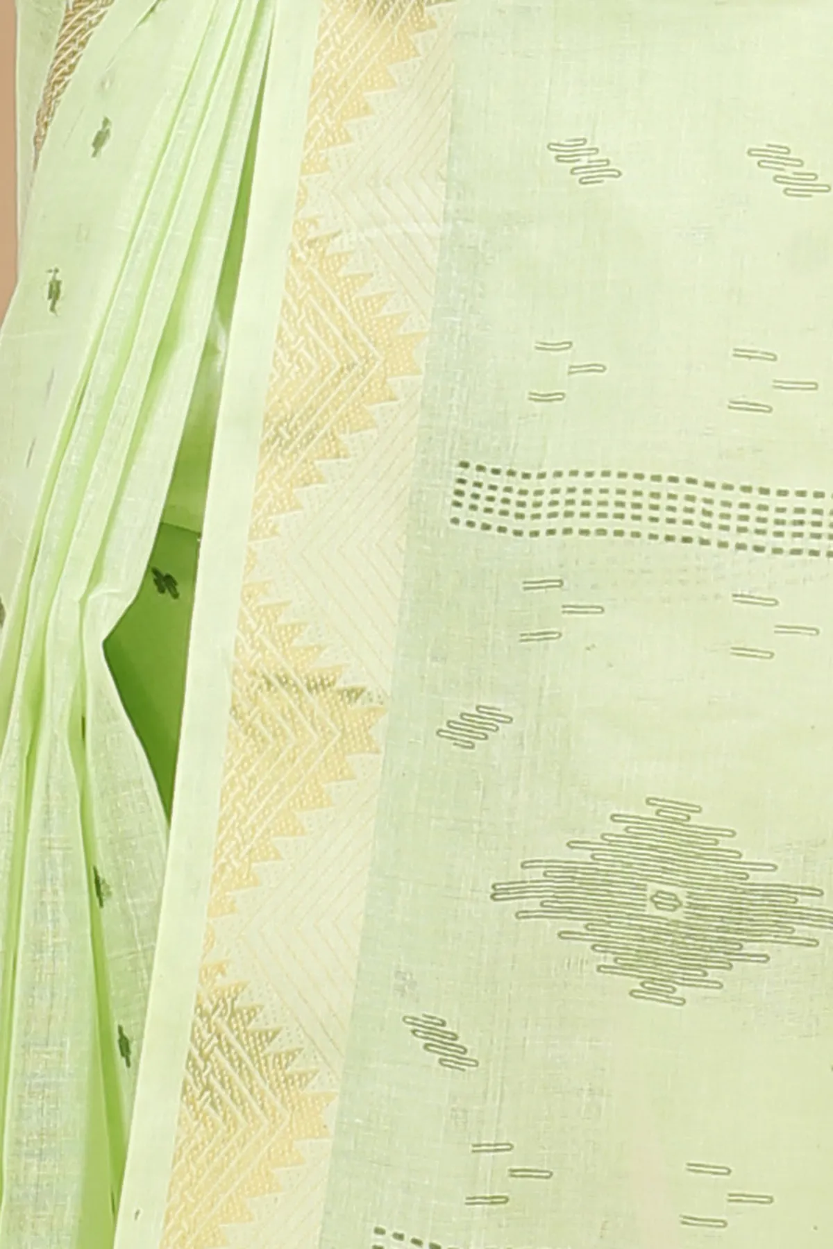 DipDiya Pure Cotton Light Green Porna Tradition in Every Thread Printed Tant Sarees