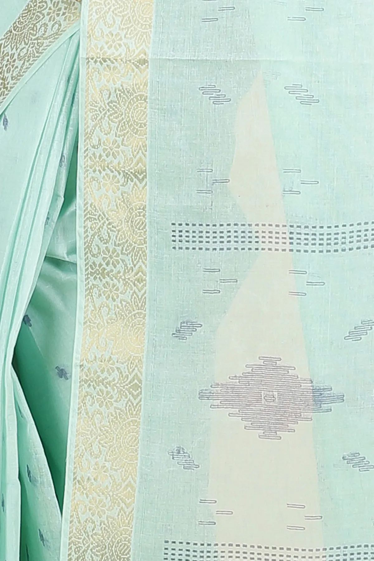 DipDiya Pure Cotton Light Green Porna Weaves with a Story Printed Tant Sarees
