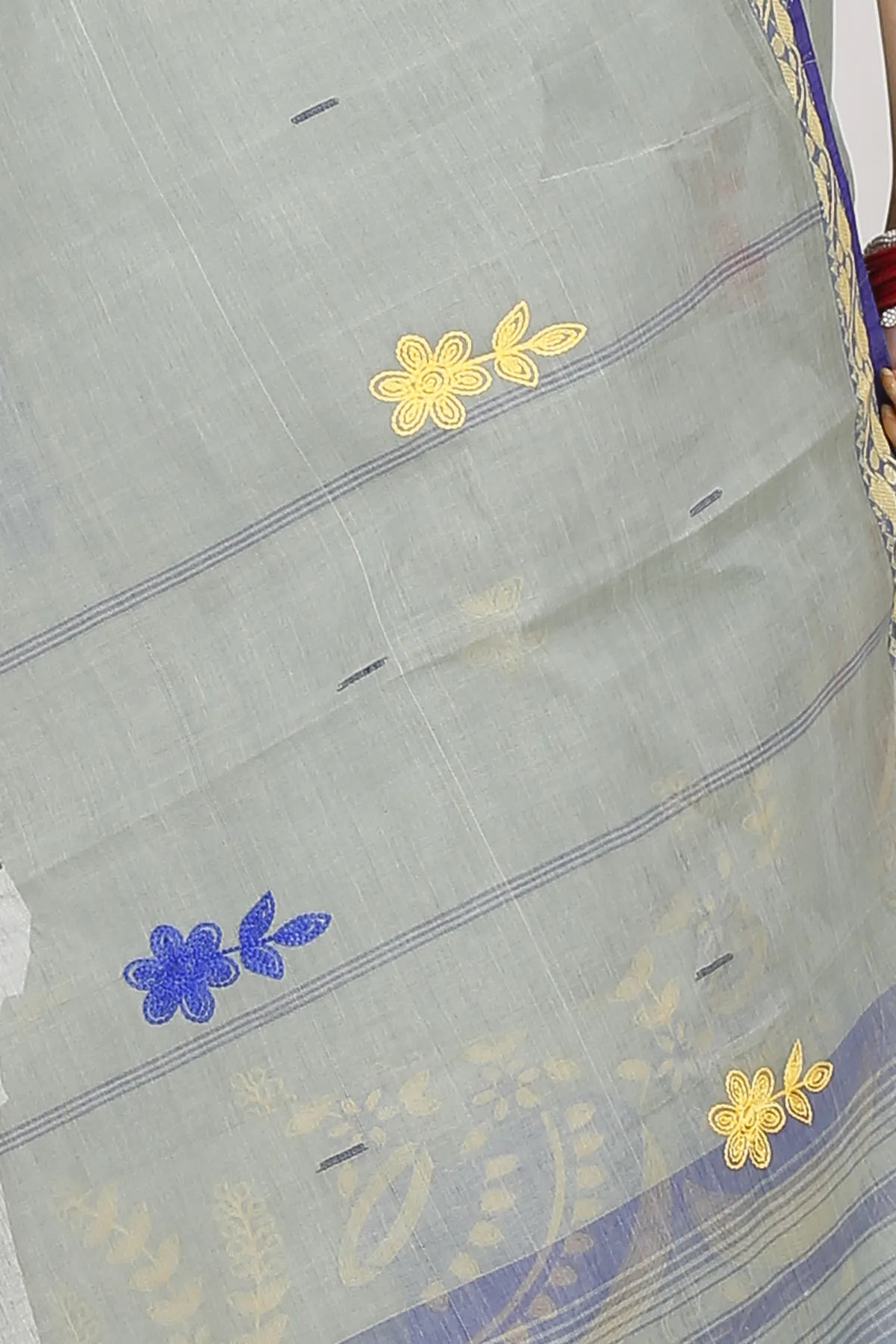 DipDiya Pure Cotton Light Grey Embi Gaela Ghot A Legacy Woven Embroidery Tant Sarees