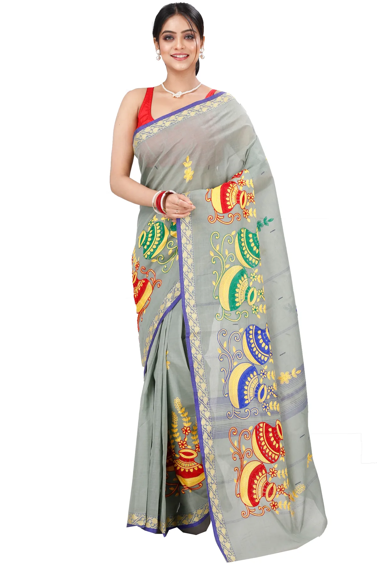 DipDiya Pure Cotton Light Grey Embi Gaela Ghot A Legacy Woven Embroidery Tant Sarees
