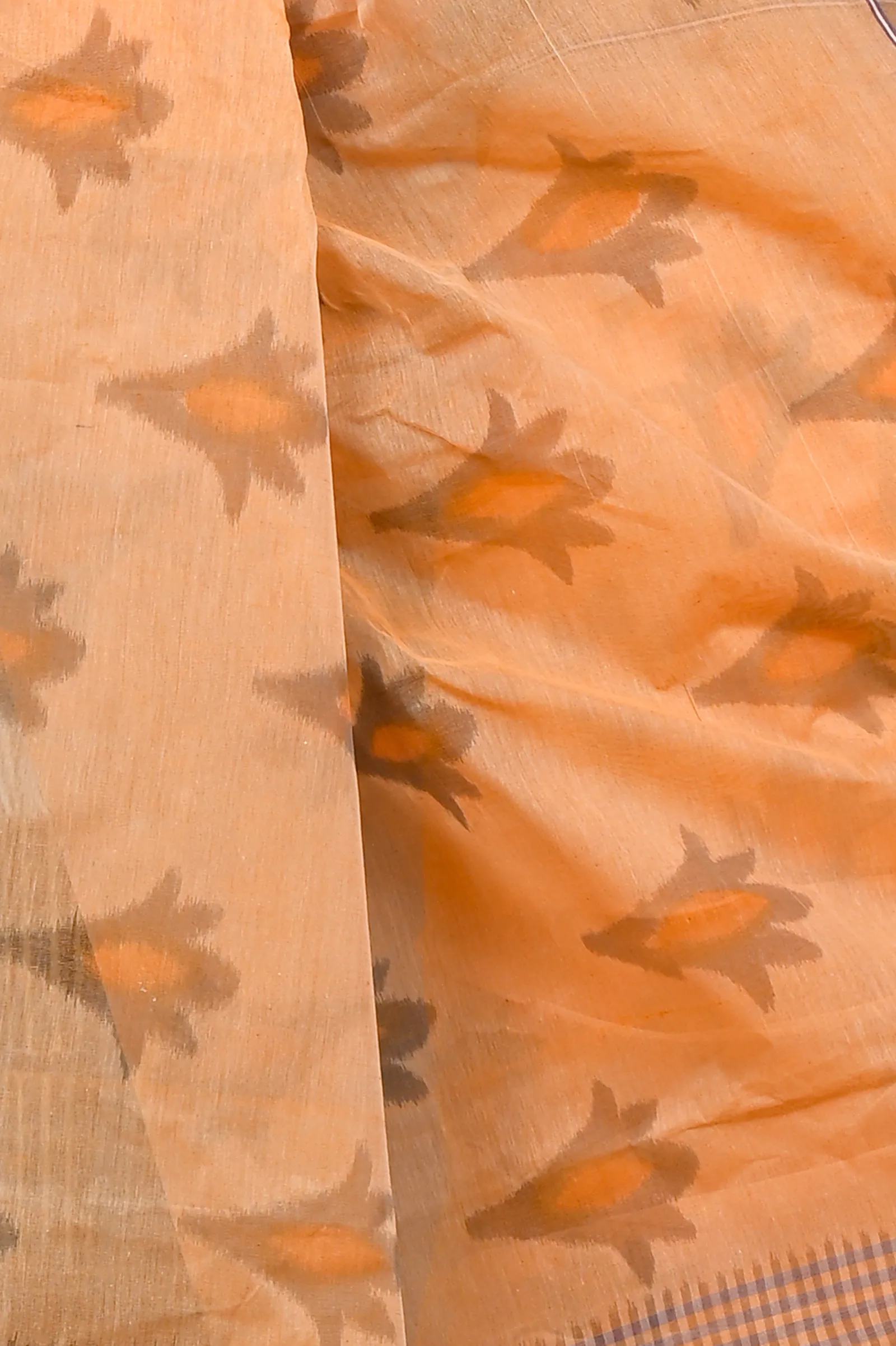 DipDiya Pure Cotton Light Orange Devai Pure Bengali Grace Printed Tant Sarees