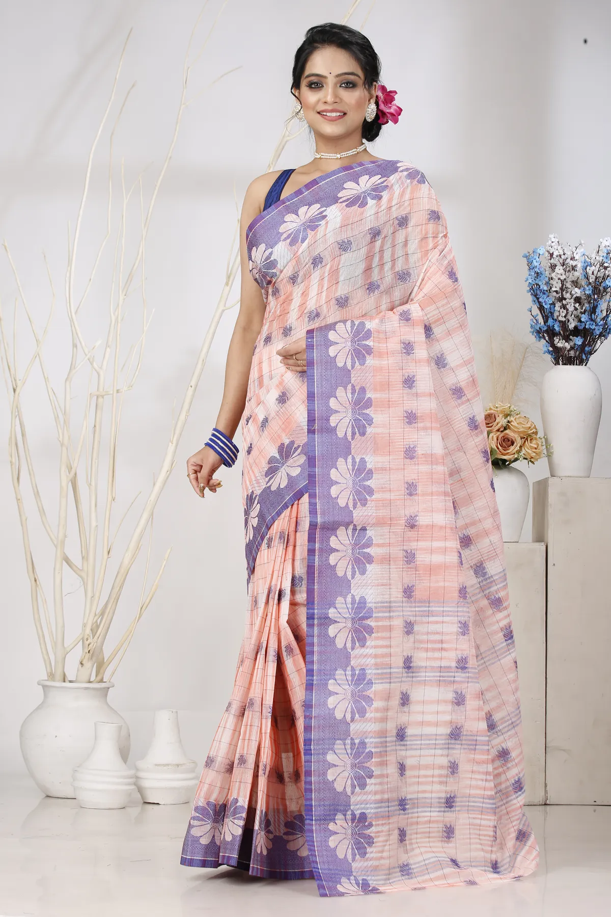 DipDiya Pure Cotton Light Orange KotkiTat Effortless Tradition Tant Sarees