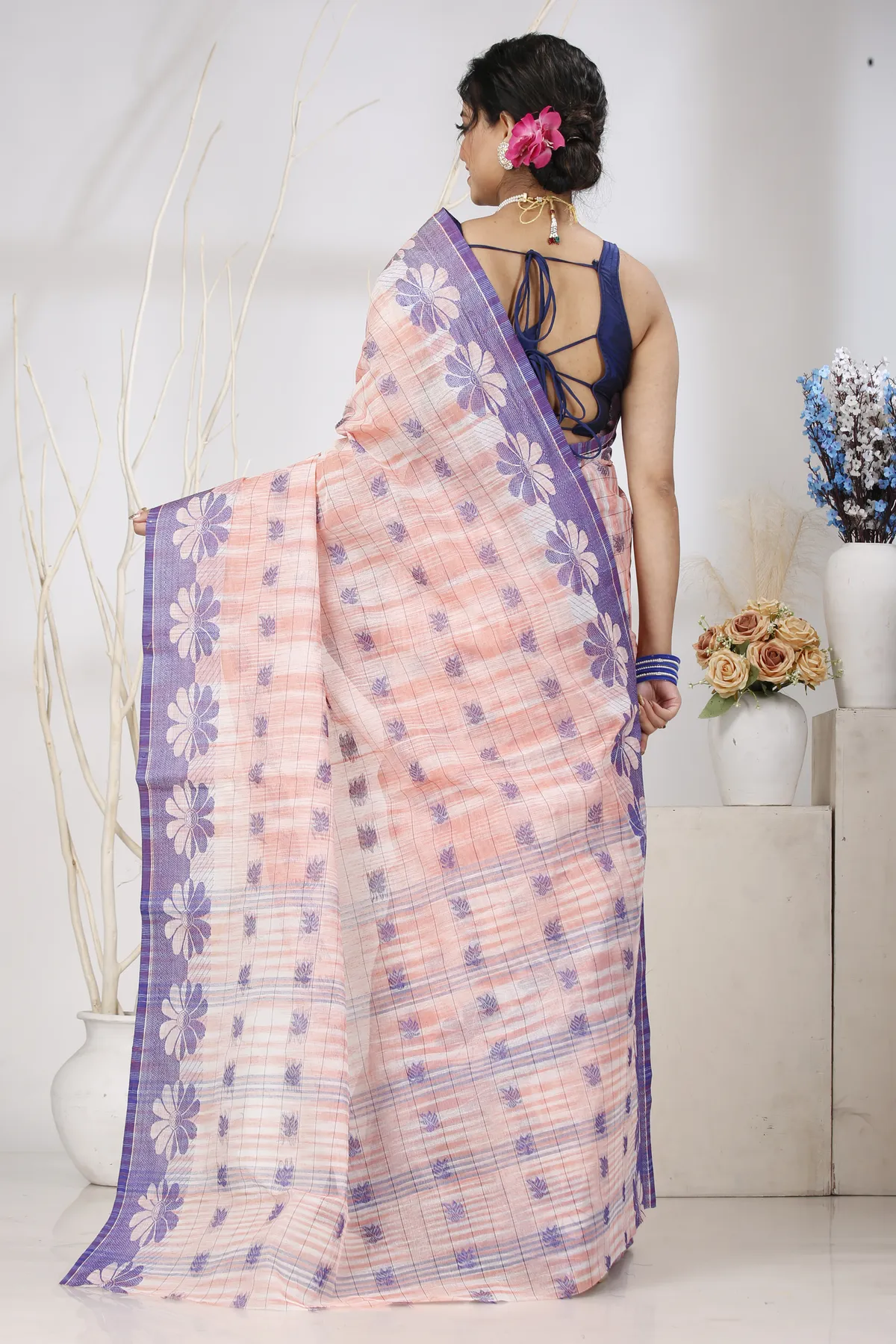 DipDiya Pure Cotton Light Orange KotkiTat Effortless Tradition Tant Sarees