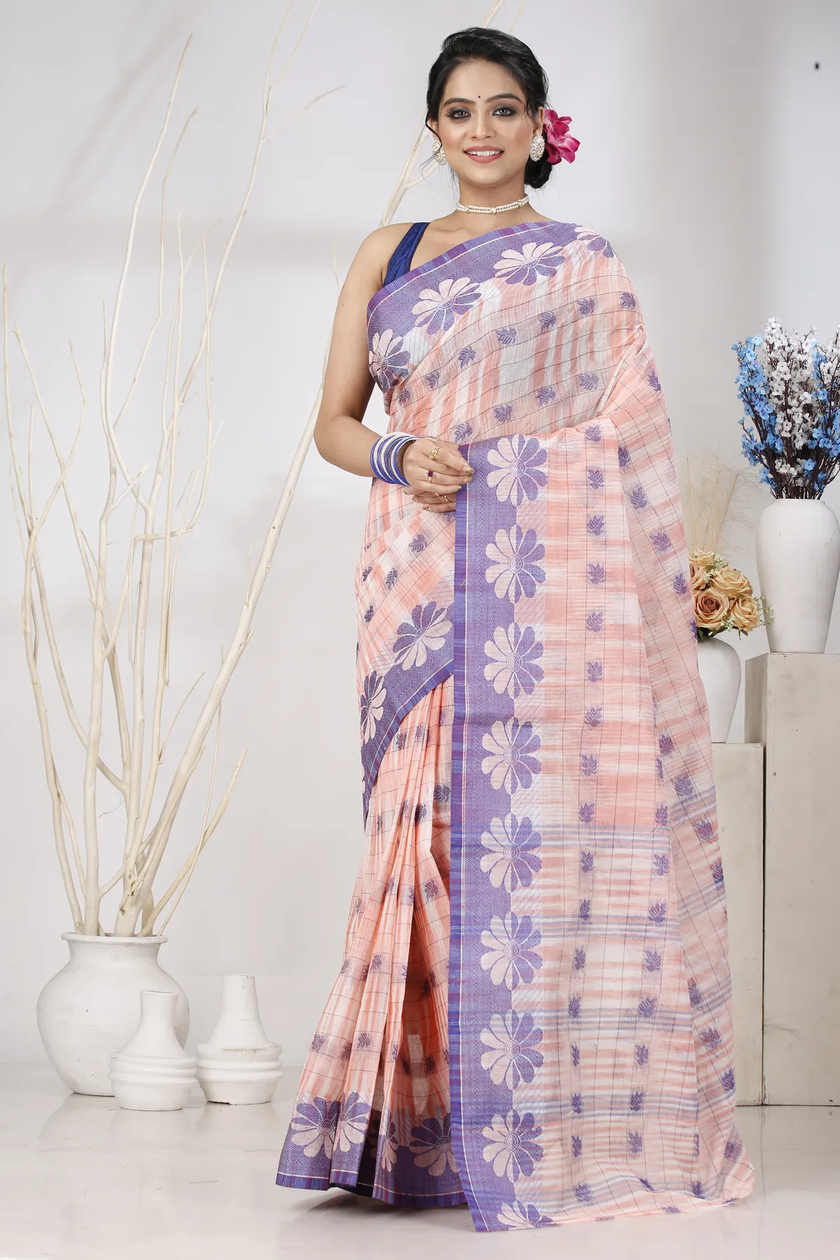 DipDiya Pure Cotton Light Orange KotkiTat Effortless Tradition Tant Sarees
